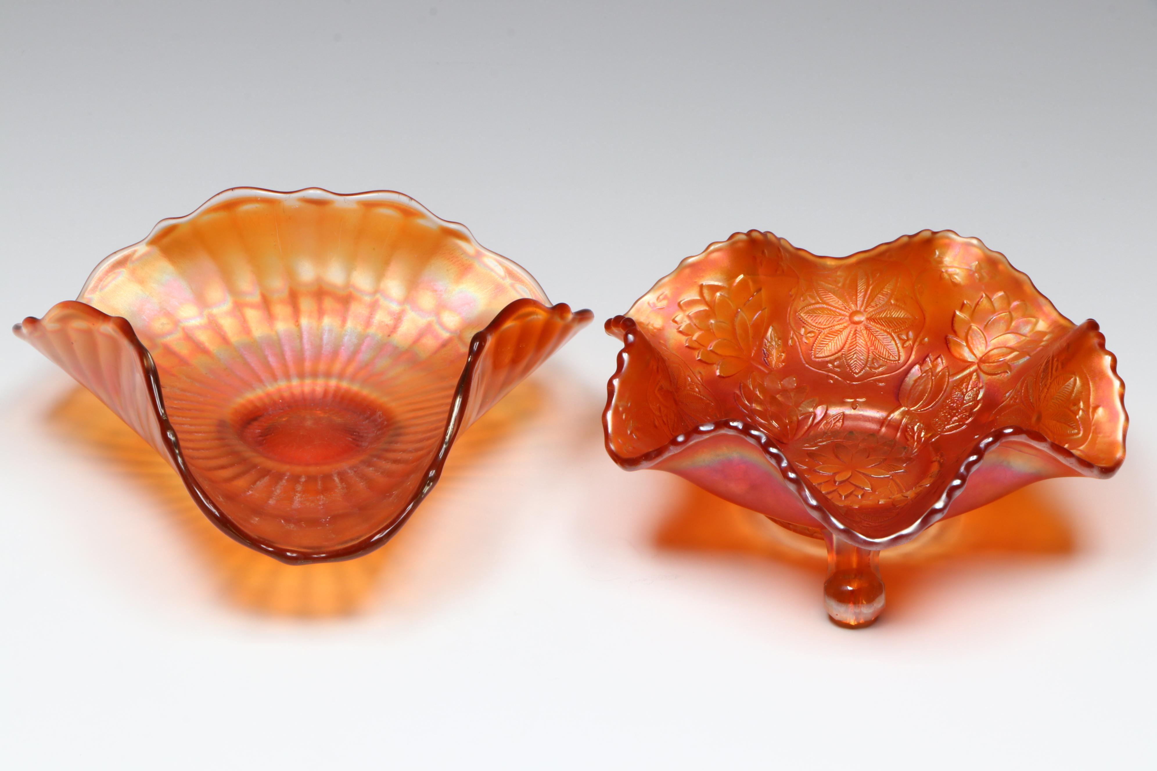 Fenton "Lotus and Poinsettia" with Other Marigold Carnival Glass Bowls