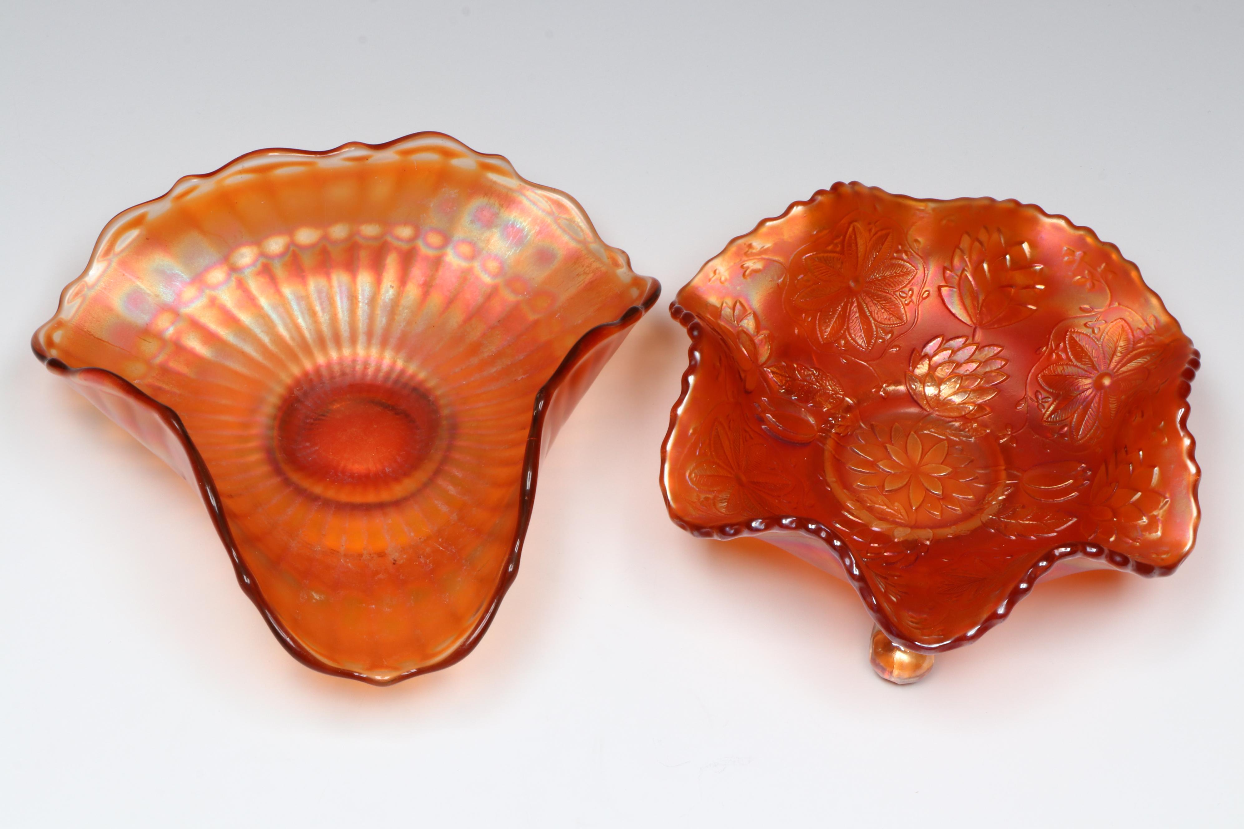 Fenton "Lotus and Poinsettia" with Other Marigold Carnival Glass Bowls