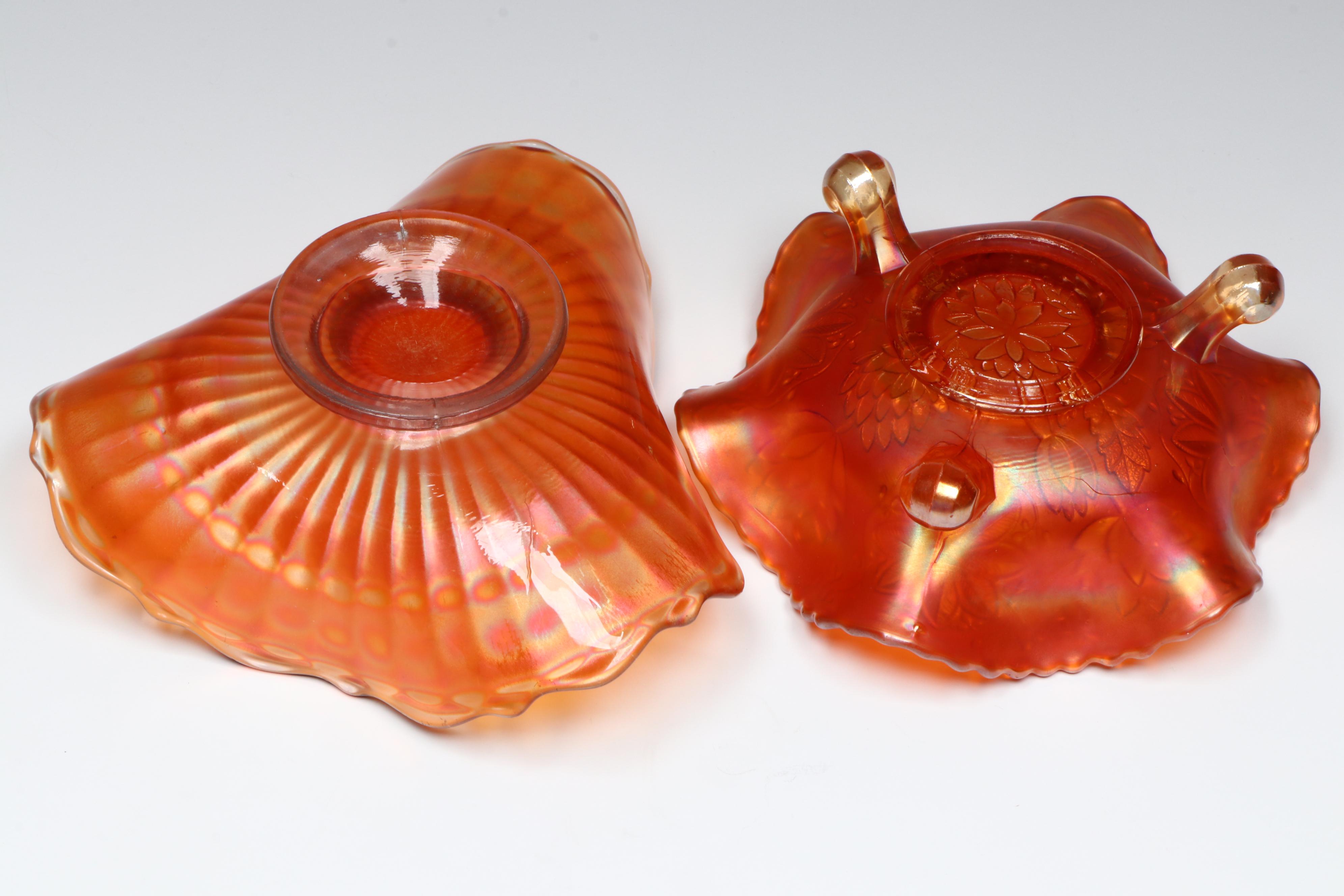 Fenton "Lotus and Poinsettia" with Other Marigold Carnival Glass Bowls