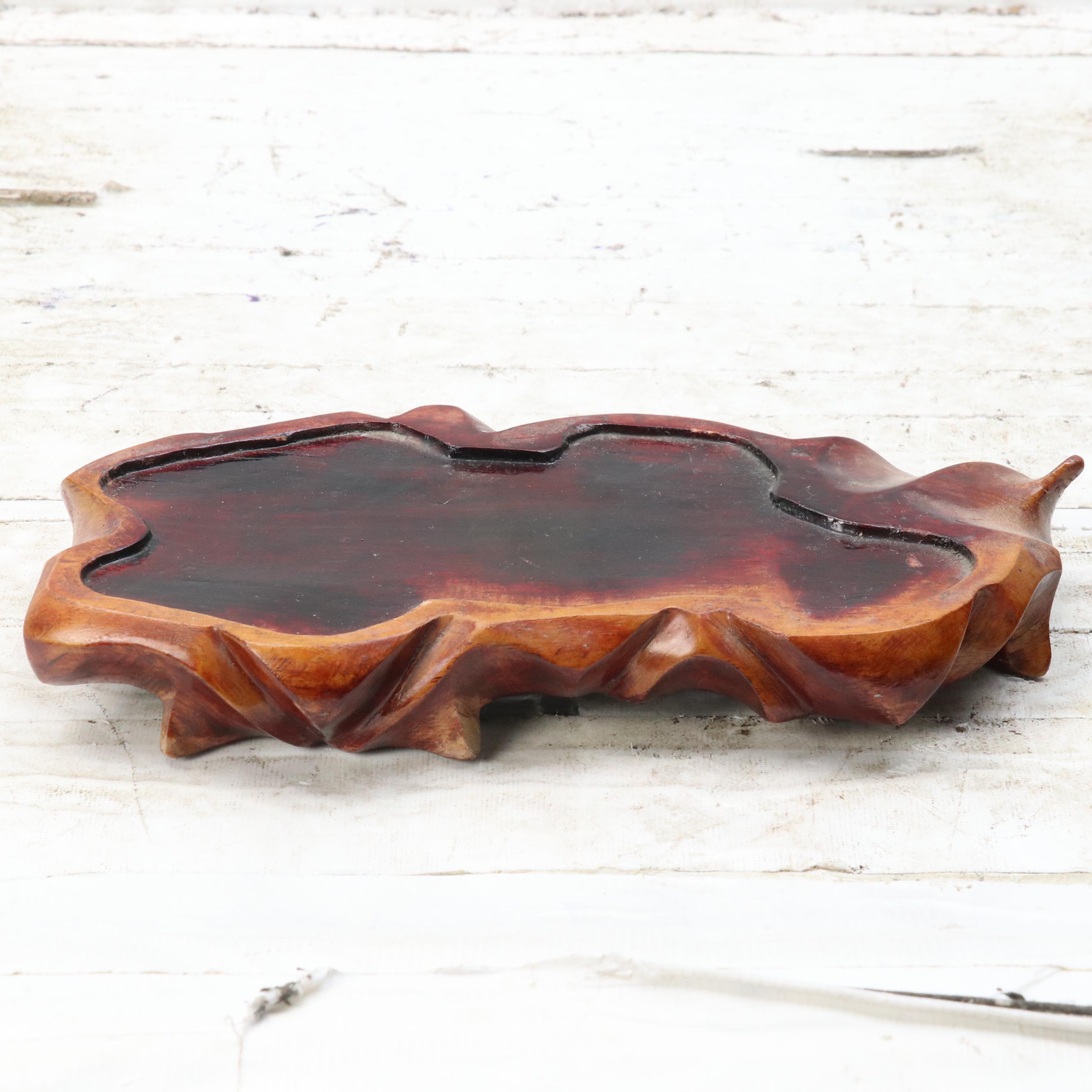 Chinese Carved Serpentine Water Buffalo Sculpture on Carved Wood Plinth