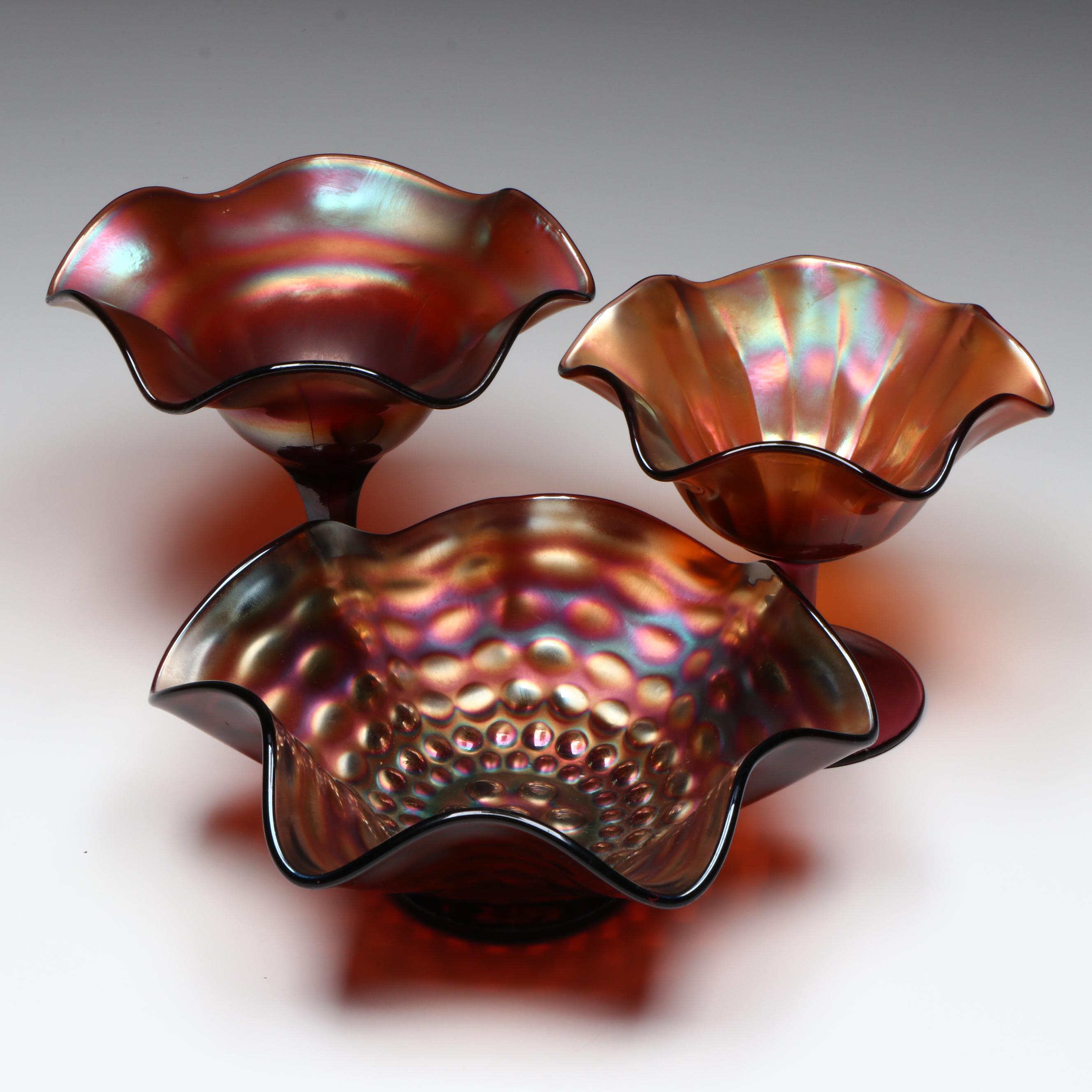 Fenton "Coin Dot" Carnival Glass Bowl with Other Compotes