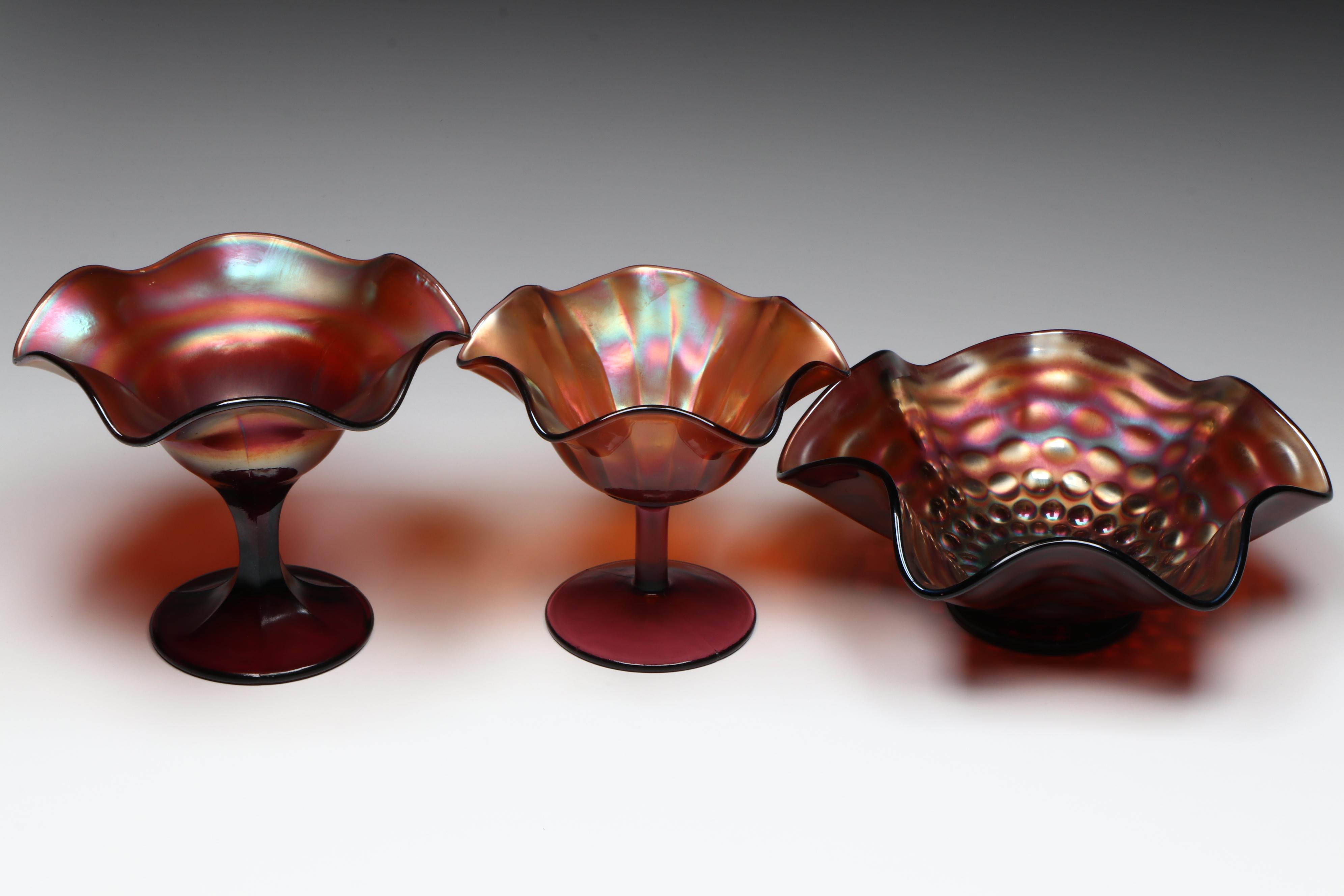 Fenton "Coin Dot" Carnival Glass Bowl with Other Compotes