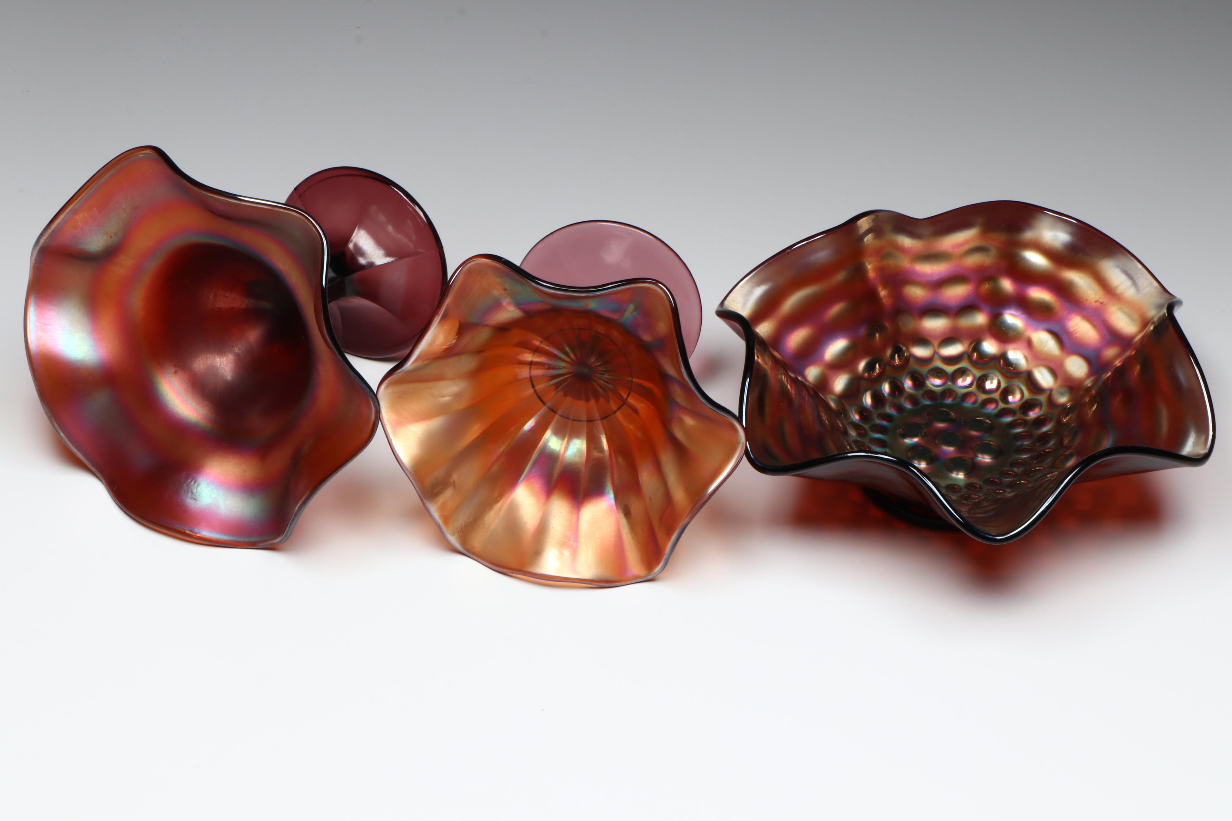 Fenton "Coin Dot" Carnival Glass Bowl with Other Compotes