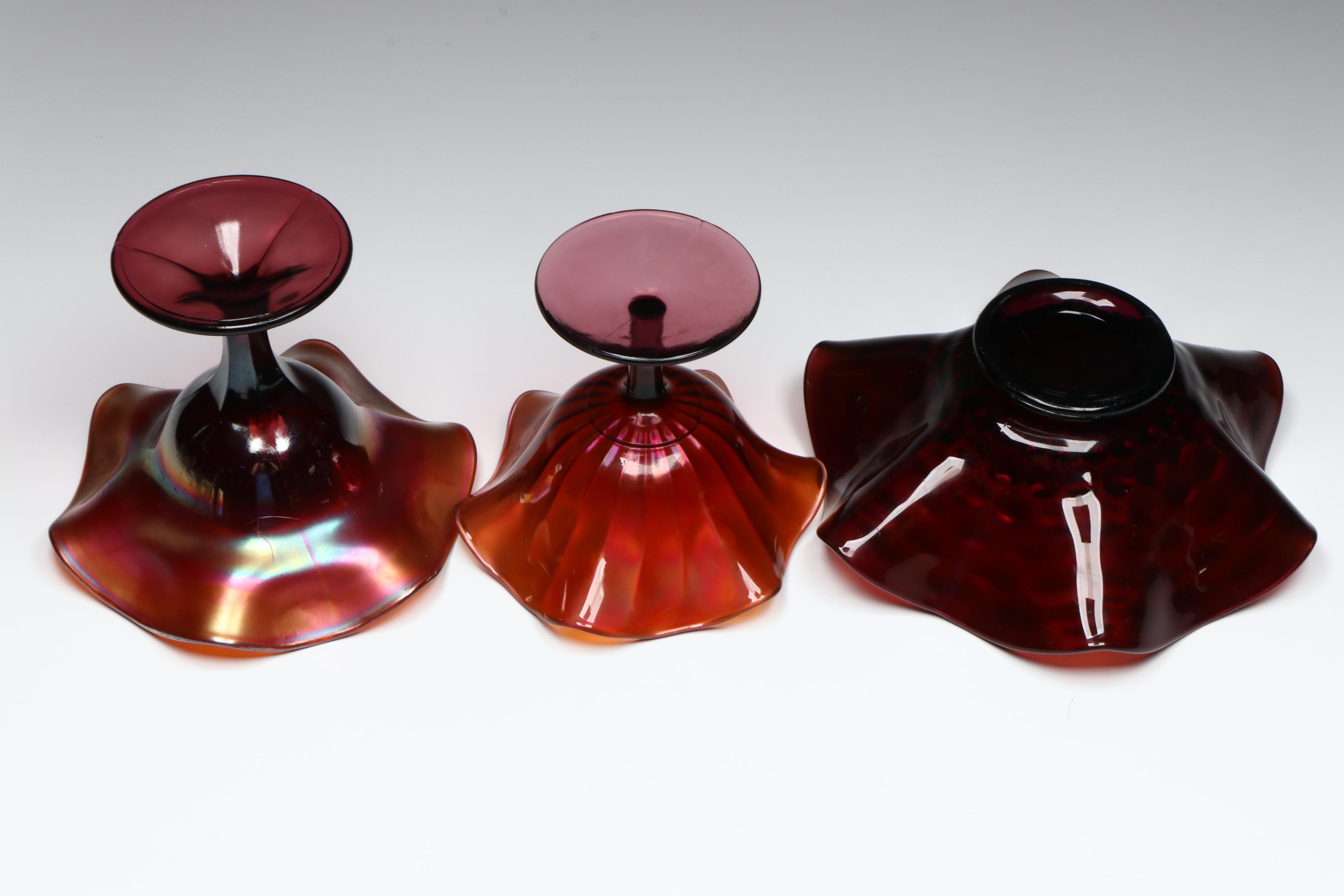 Fenton "Coin Dot" Carnival Glass Bowl with Other Compotes