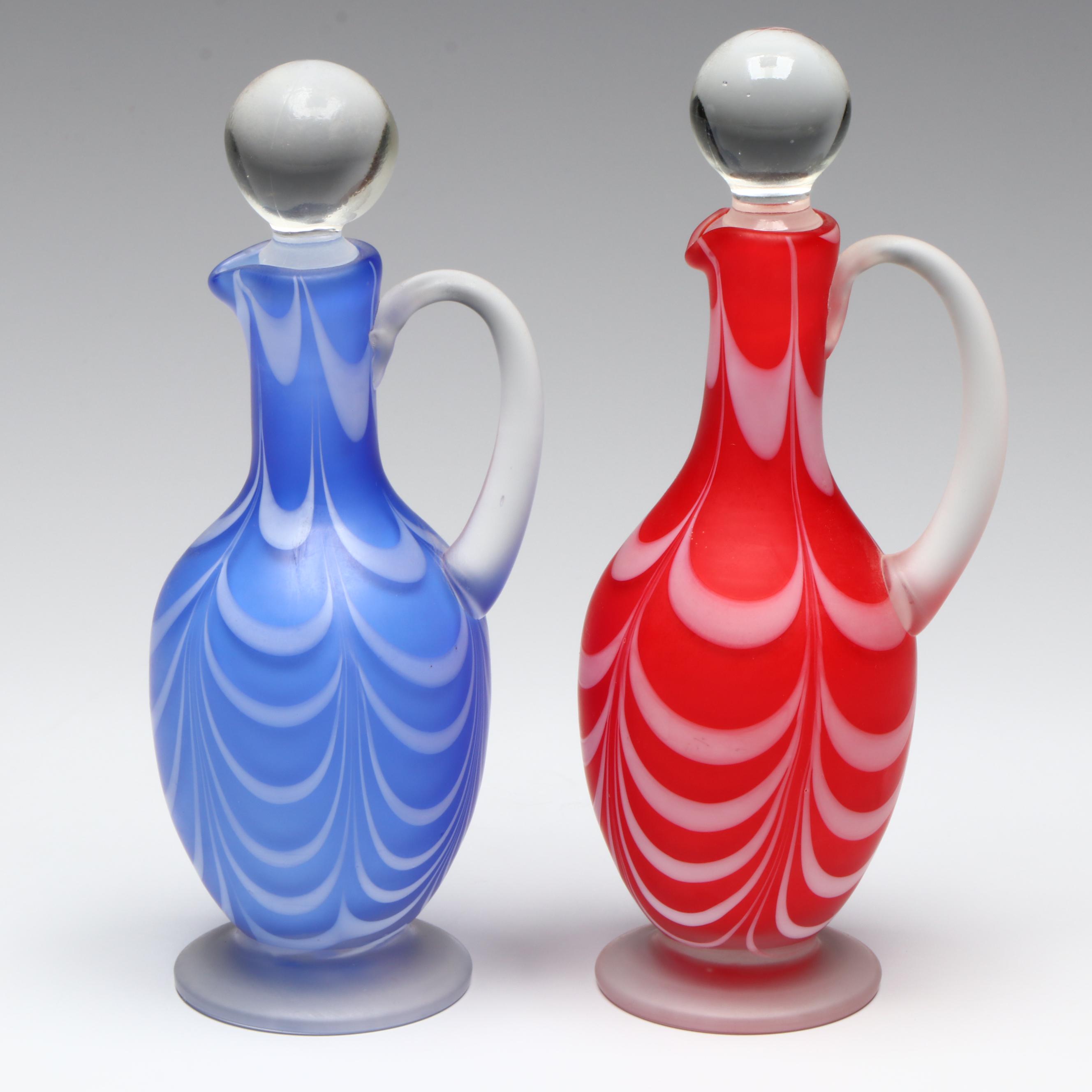 Victorian English Nailsea Glass Cruets with Stoppers, Late 19th Century