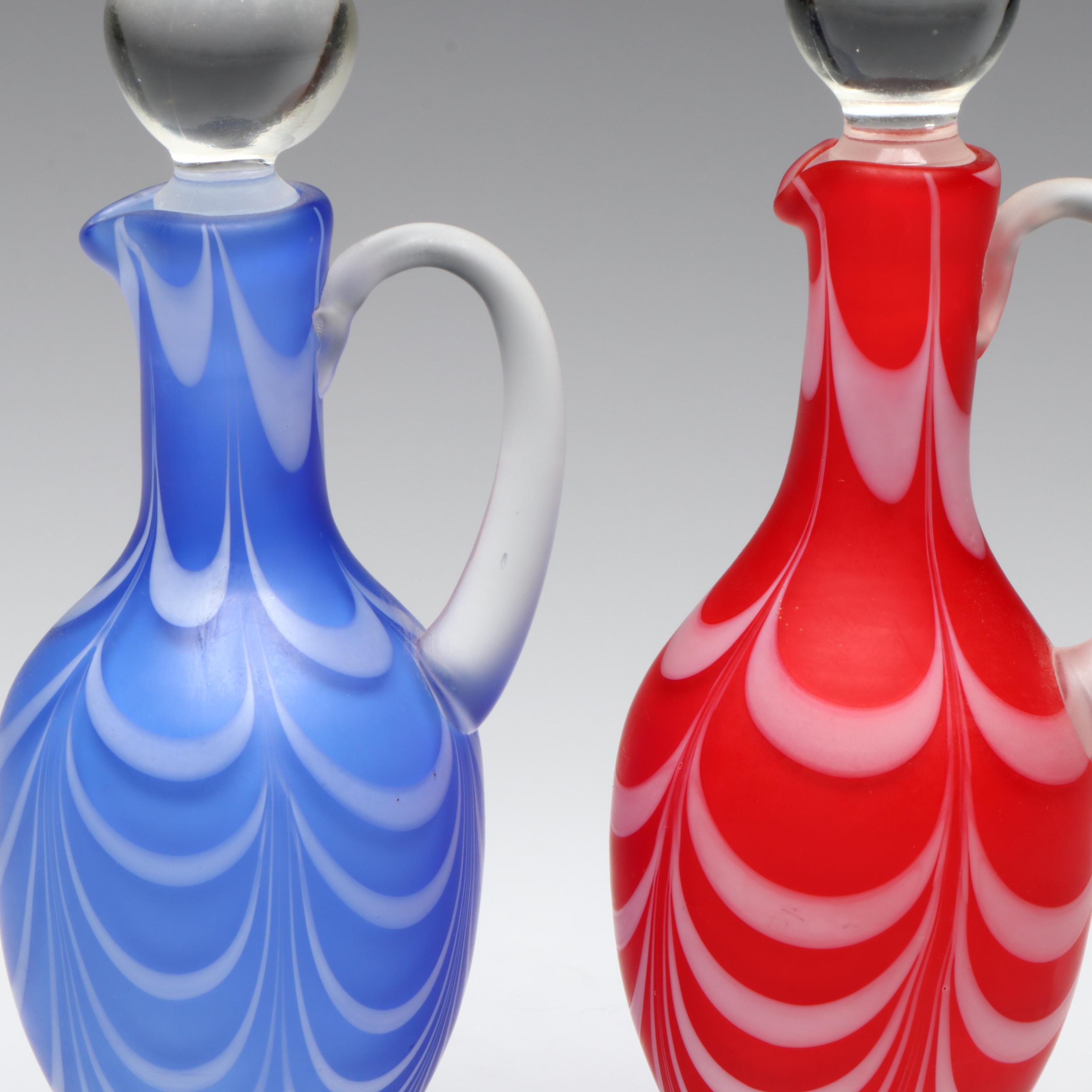 Victorian English Nailsea Glass Cruets with Stoppers, Late 19th Century