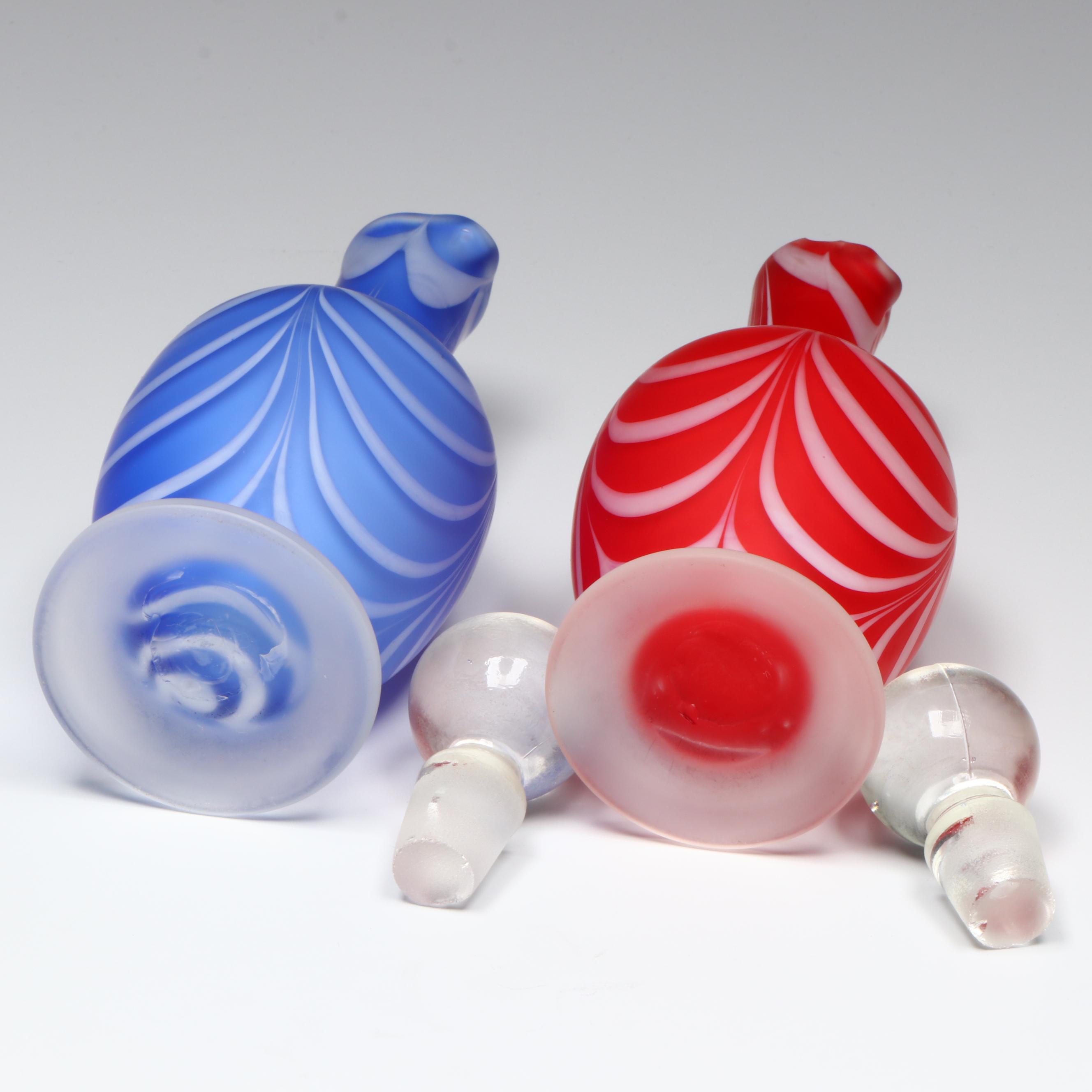 Victorian English Nailsea Glass Cruets with Stoppers, Late 19th Century