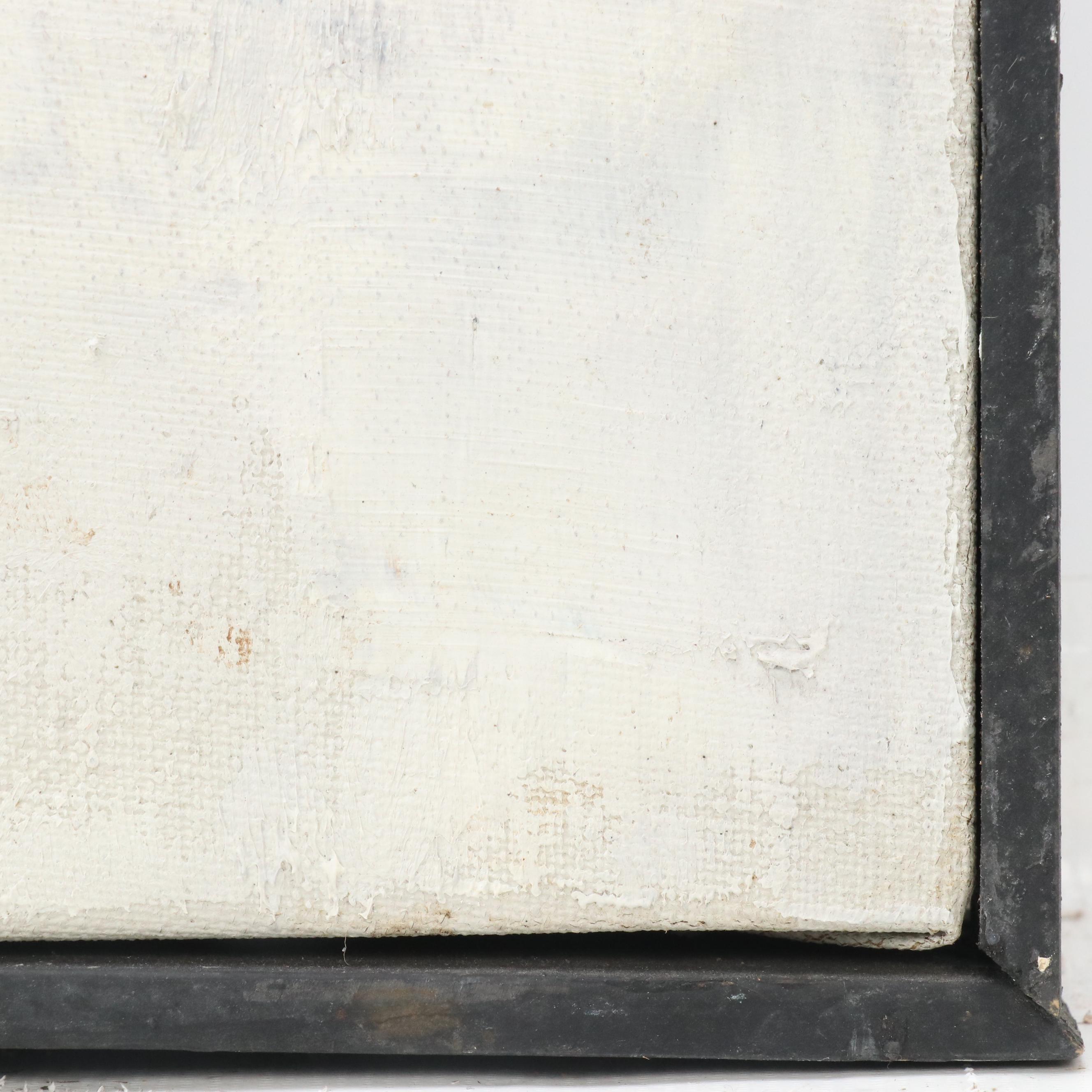 F. Barry Modernist Style Acrylic Painting of Formula 1 Racecars