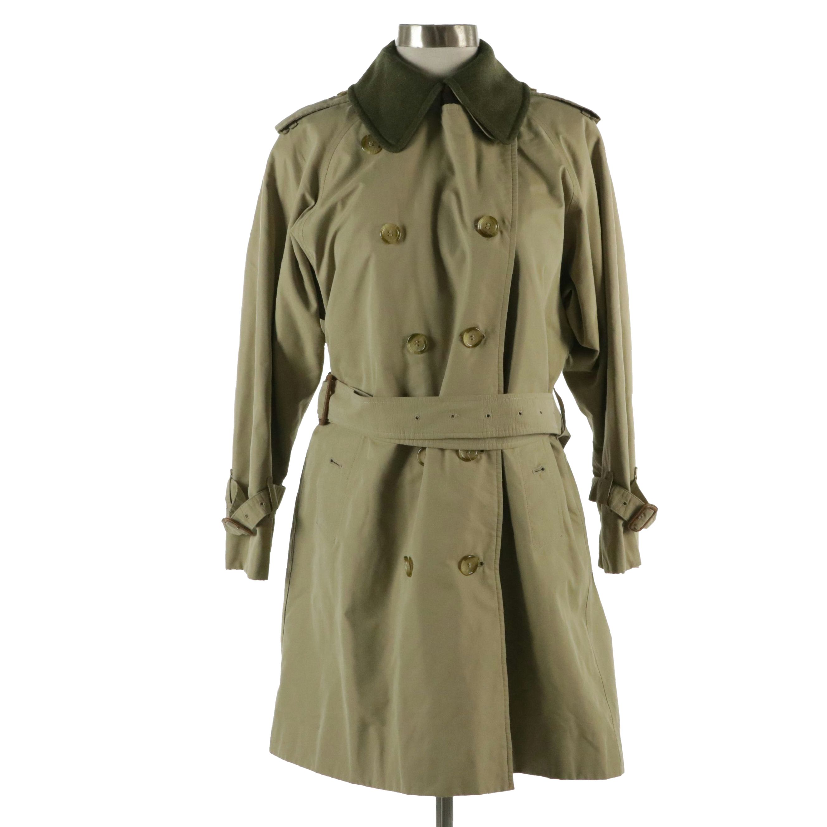 Burberrys Double-Breasted Short Trench Coat with Wool Collar and Liner