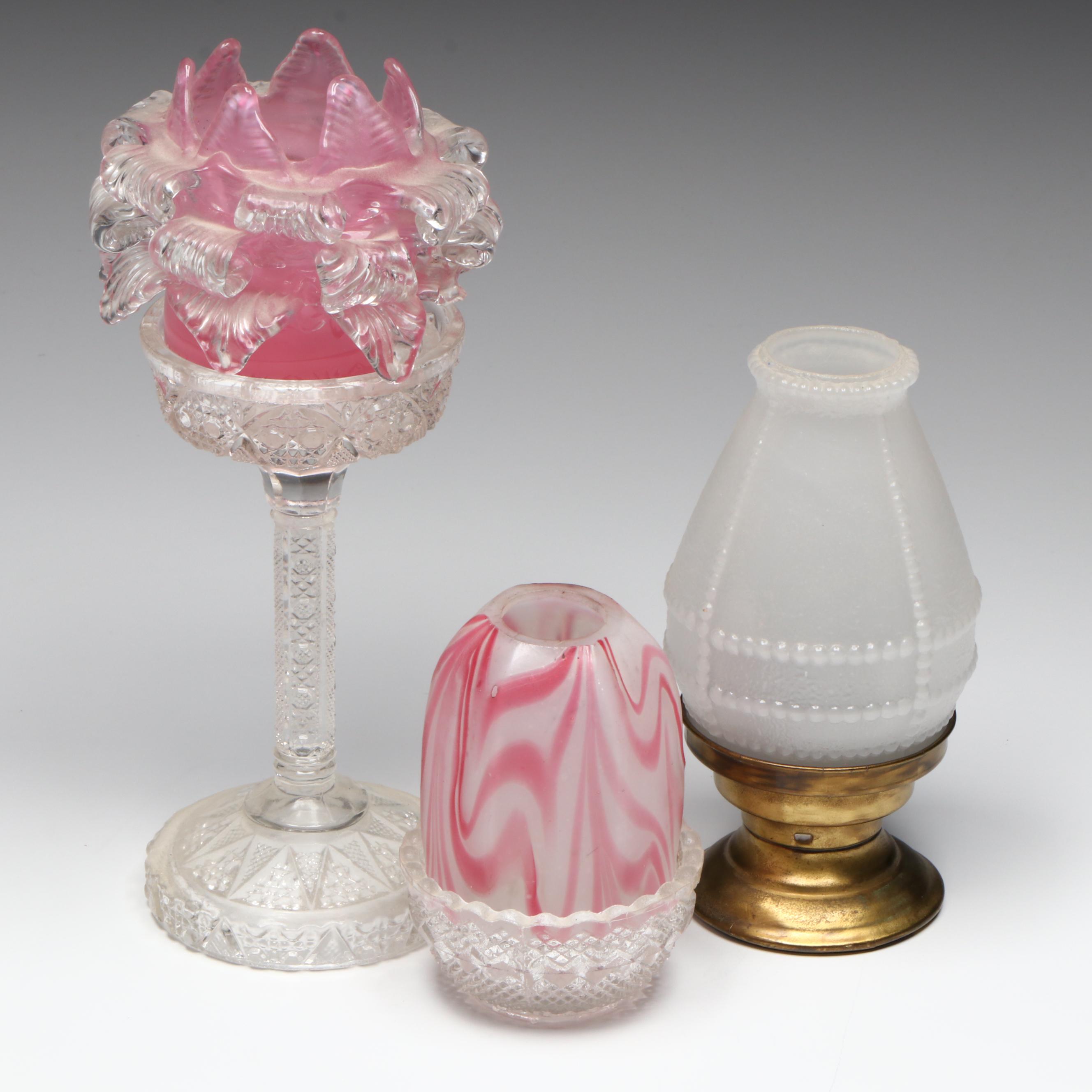 Diamond Candle Co., Cranberry Pedestal & More Glass Fairy Lamps, Antique