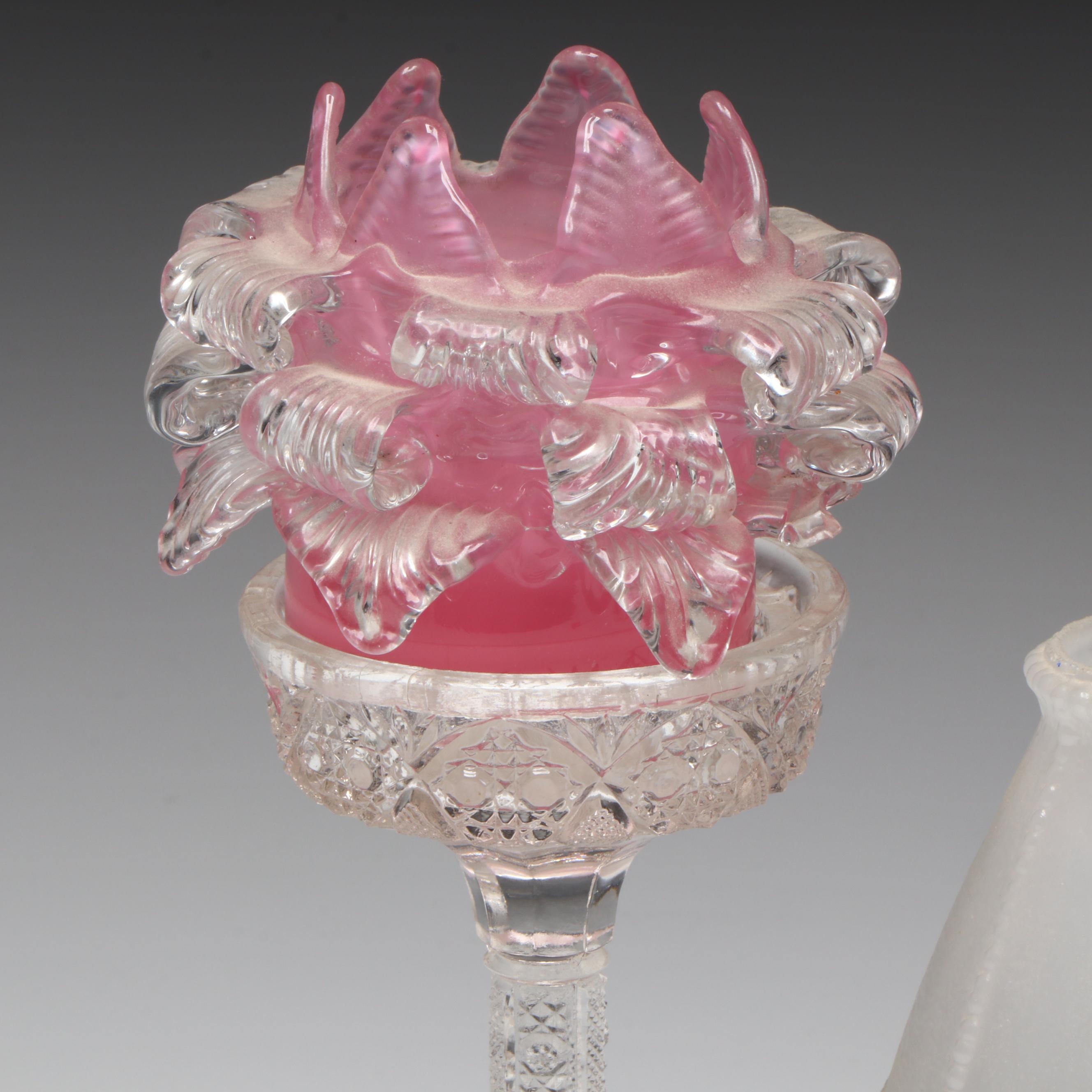 Diamond Candle Co., Cranberry Pedestal & More Glass Fairy Lamps, Antique