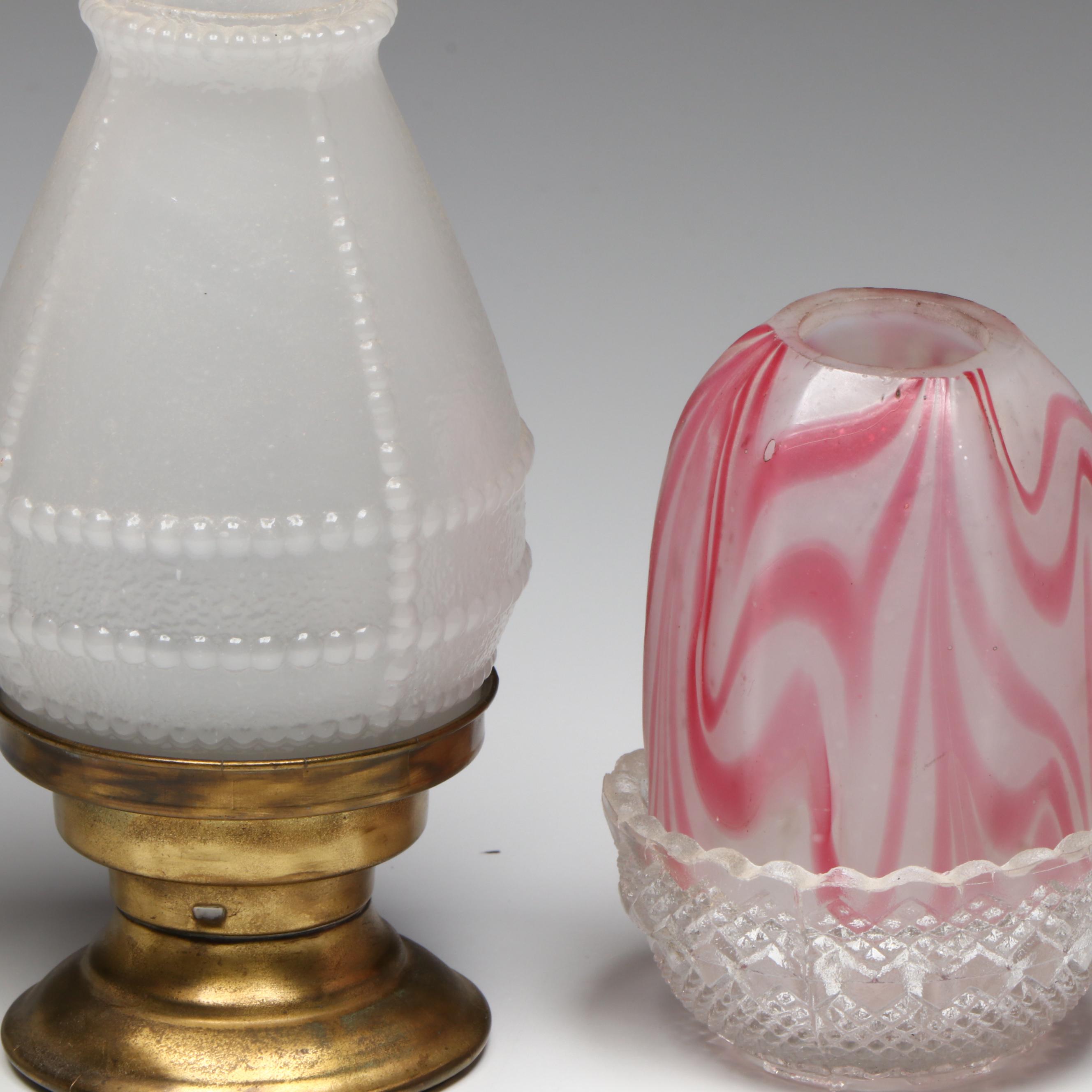 Diamond Candle Co., Cranberry Pedestal & More Glass Fairy Lamps, Antique
