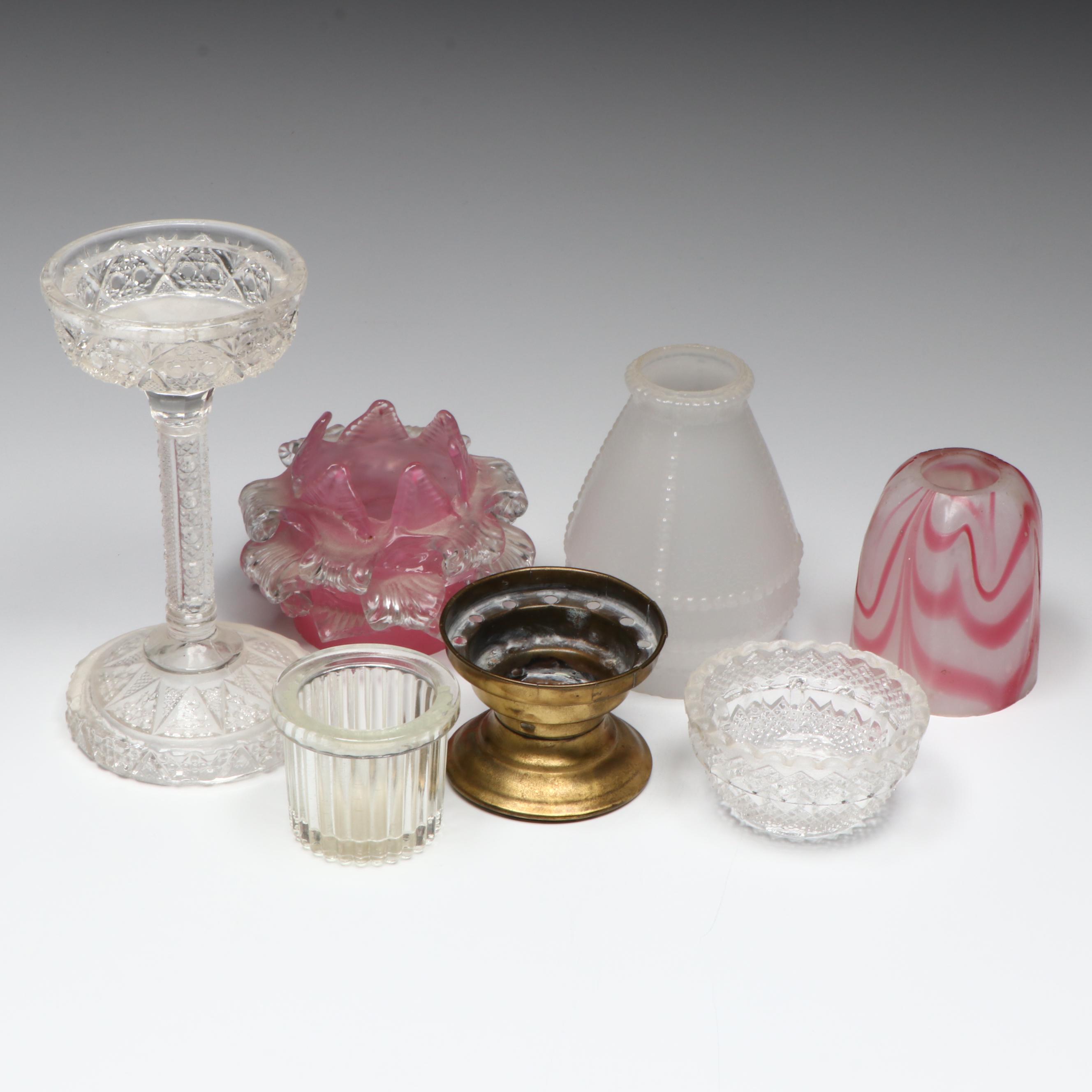 Diamond Candle Co., Cranberry Pedestal & More Glass Fairy Lamps, Antique