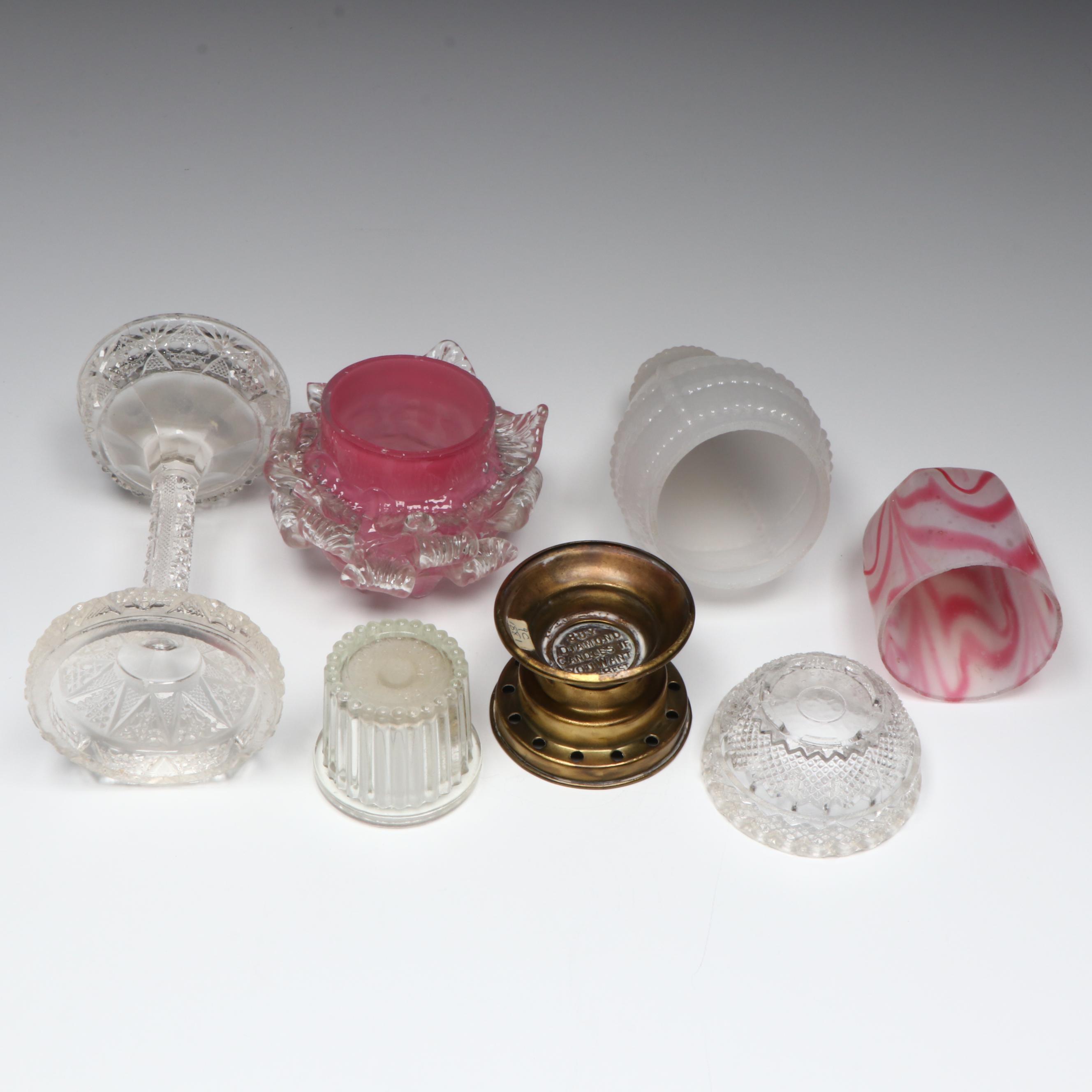 Diamond Candle Co., Cranberry Pedestal & More Glass Fairy Lamps, Antique
