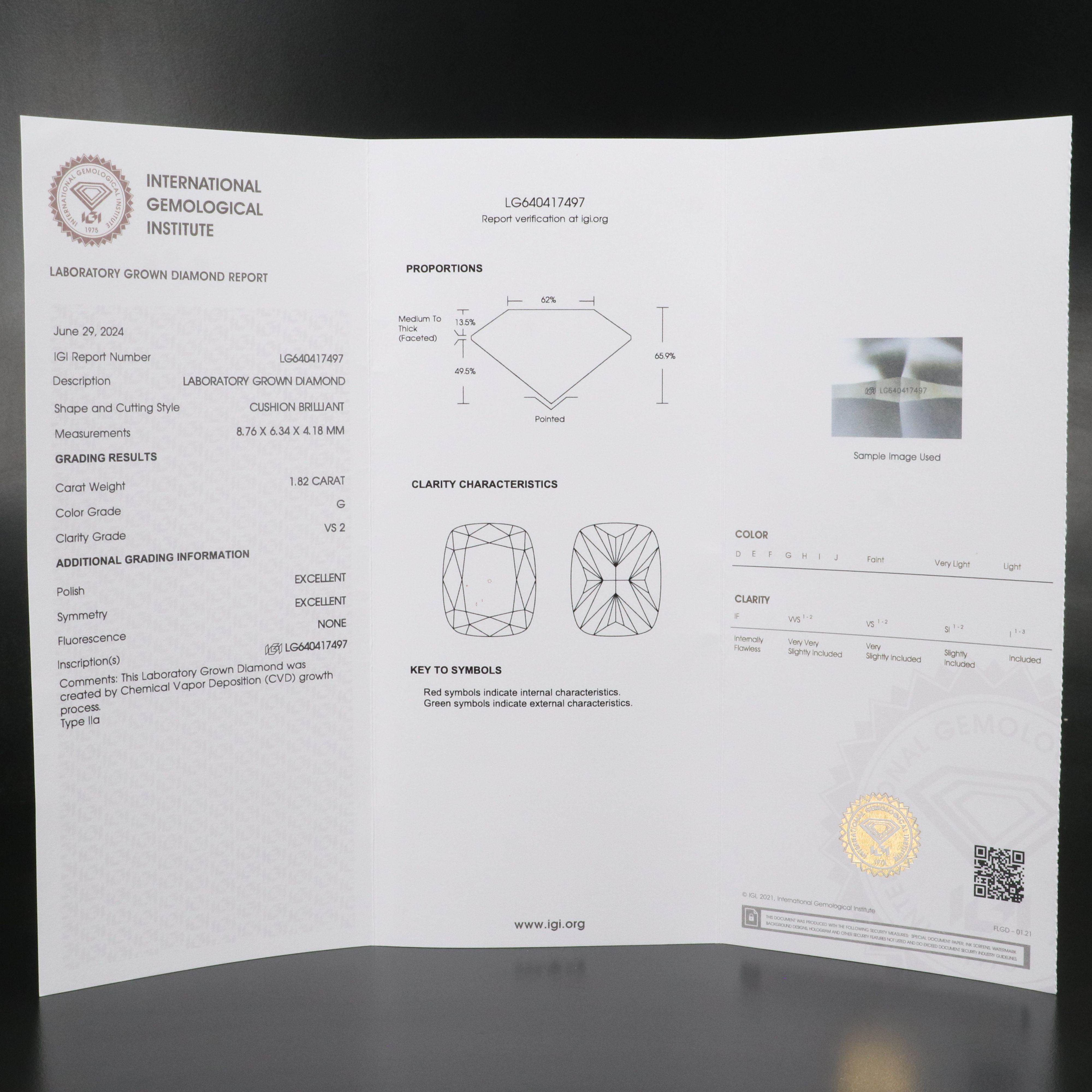 Loose 1.82 CT Lab Grown Diamond with IGI Report