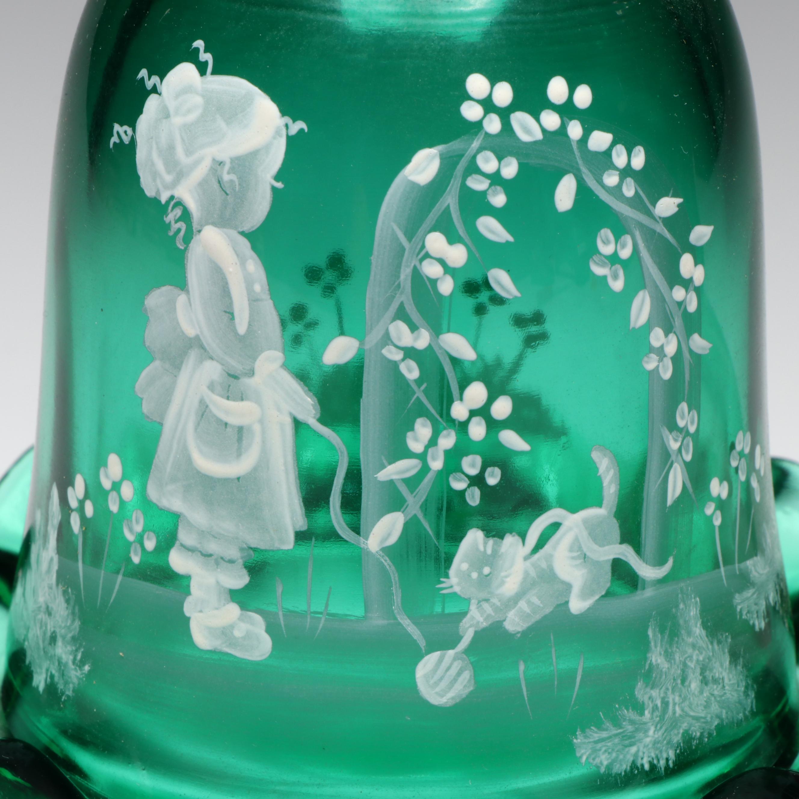 Fenton Art Glass Hand-Painted Fairy Light with Glass Decanter