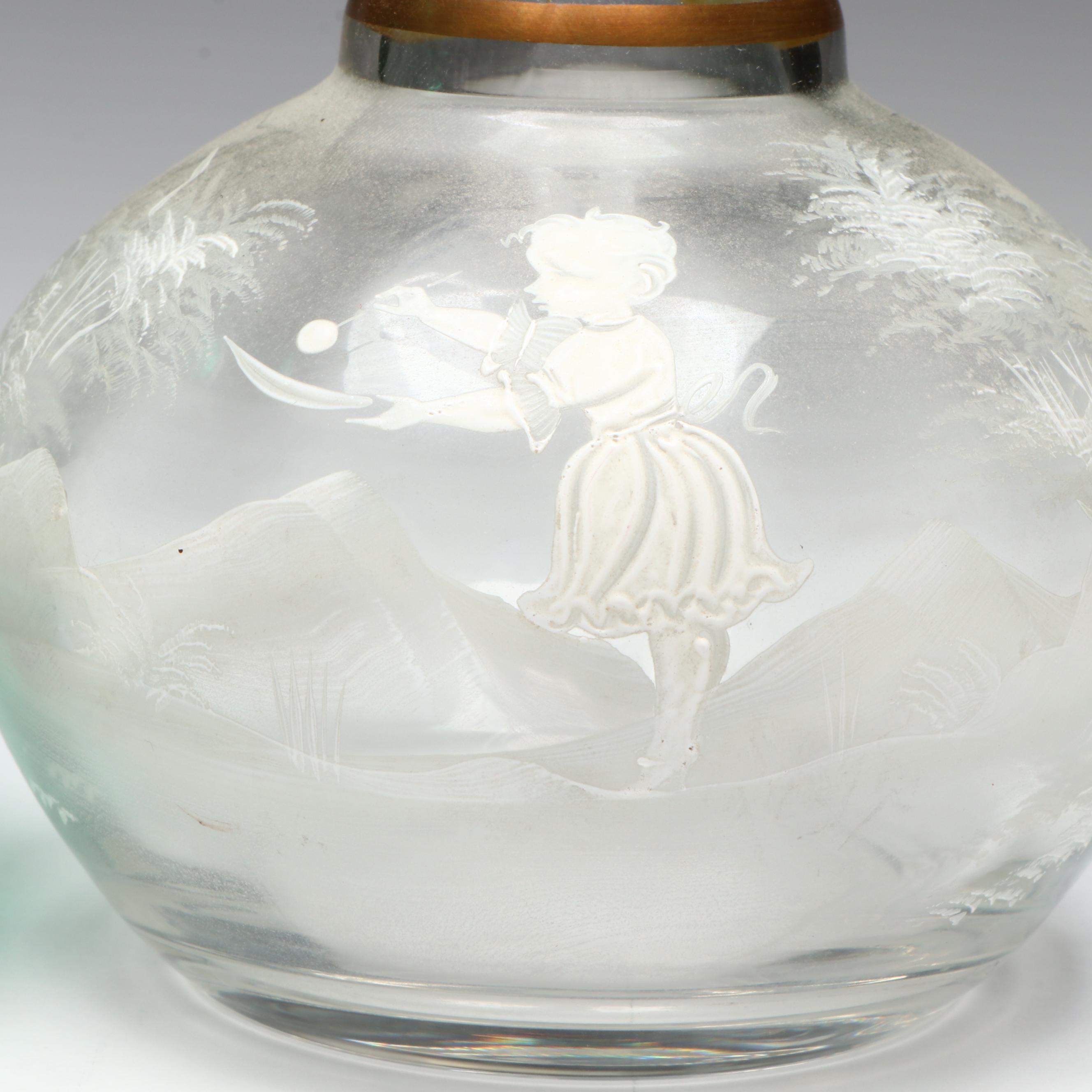 Fenton Art Glass Hand-Painted Fairy Light with Glass Decanter