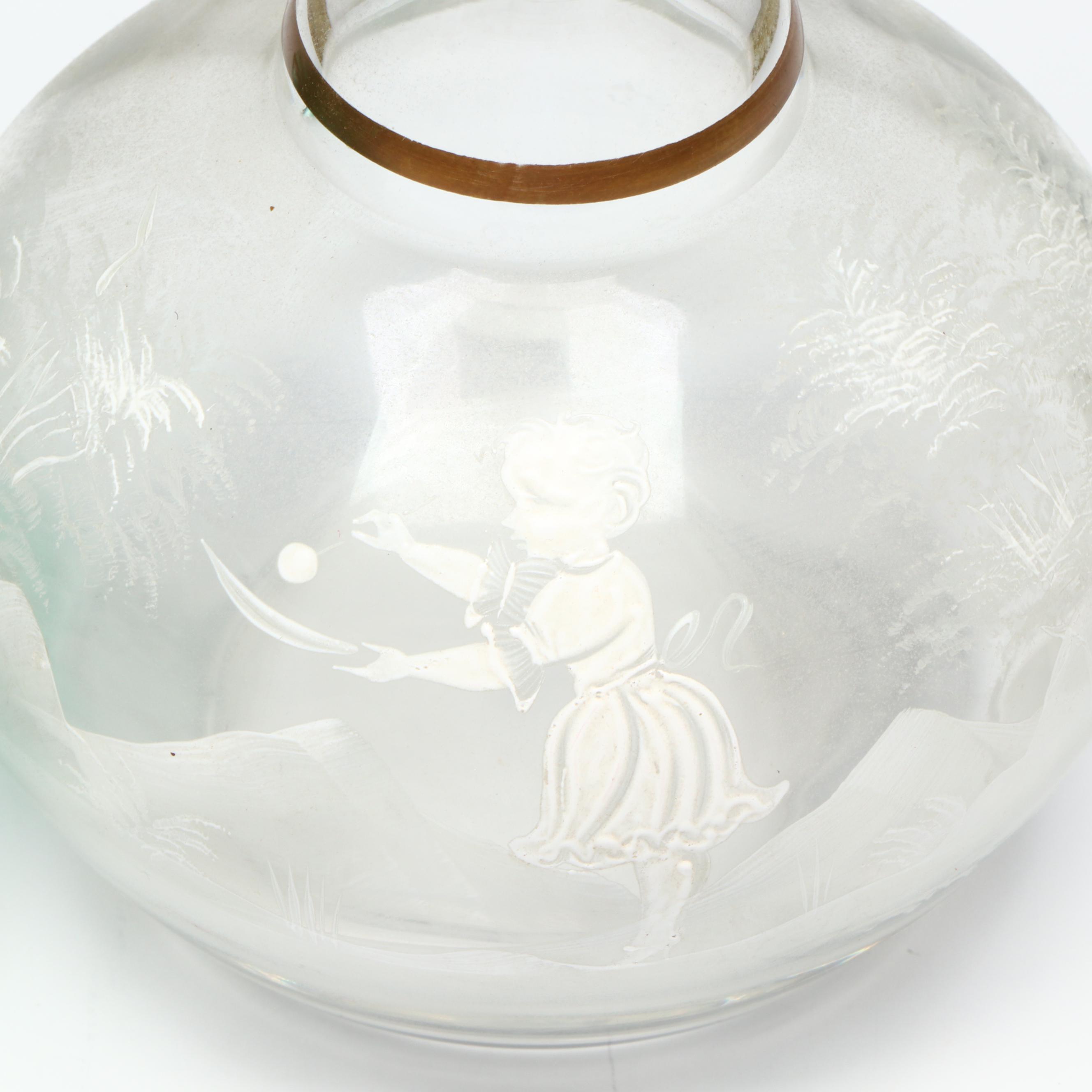 Fenton Art Glass Hand-Painted Fairy Light with Glass Decanter