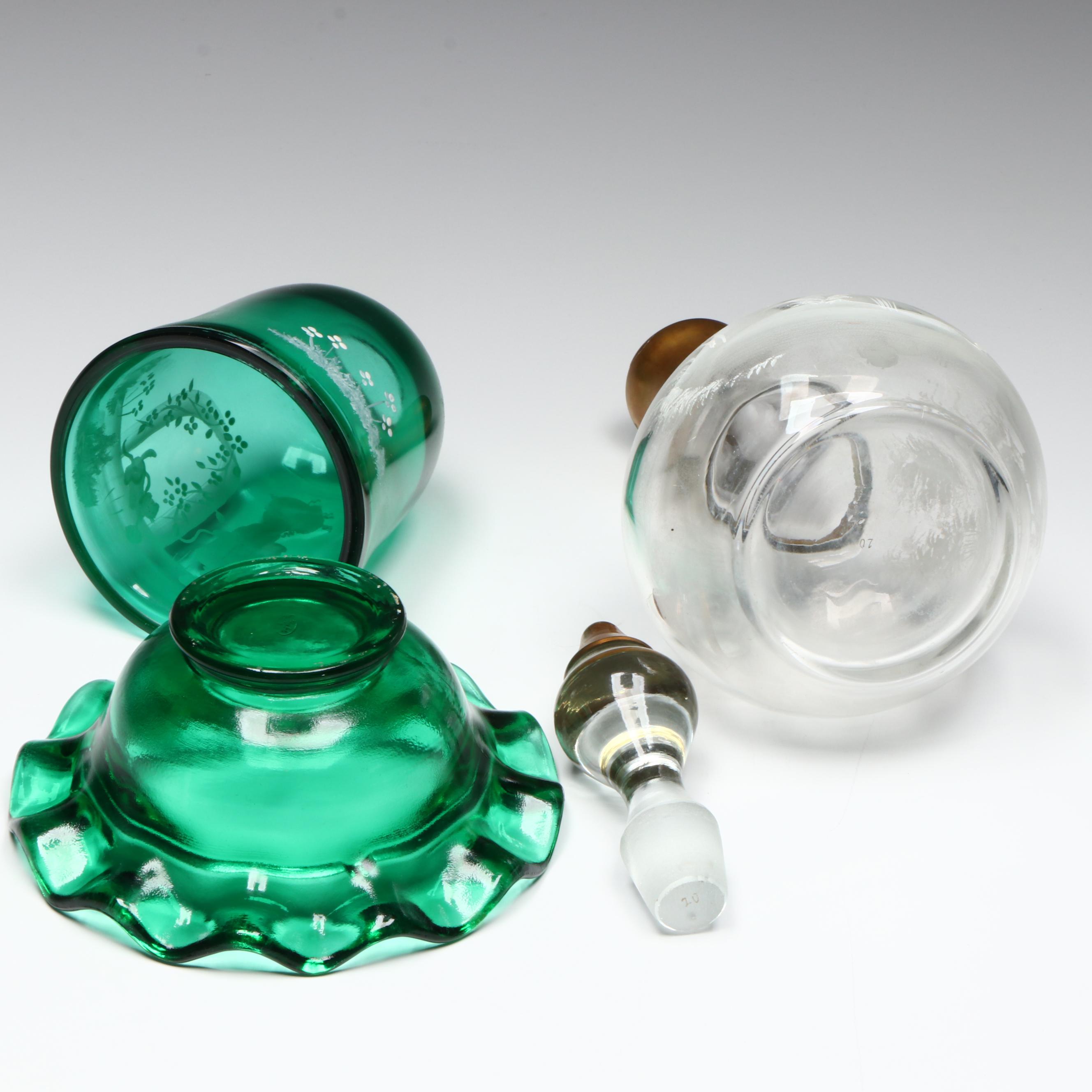 Fenton Art Glass Hand-Painted Fairy Light with Glass Decanter