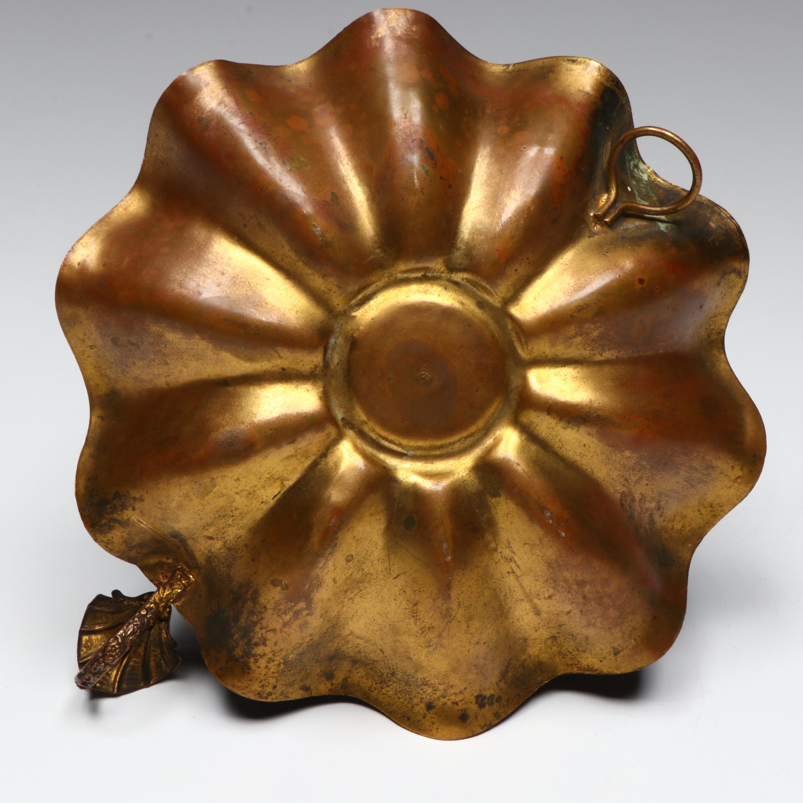 Brass Jeweled Swinging Candle Holder with Metal Cherub Candlesticks