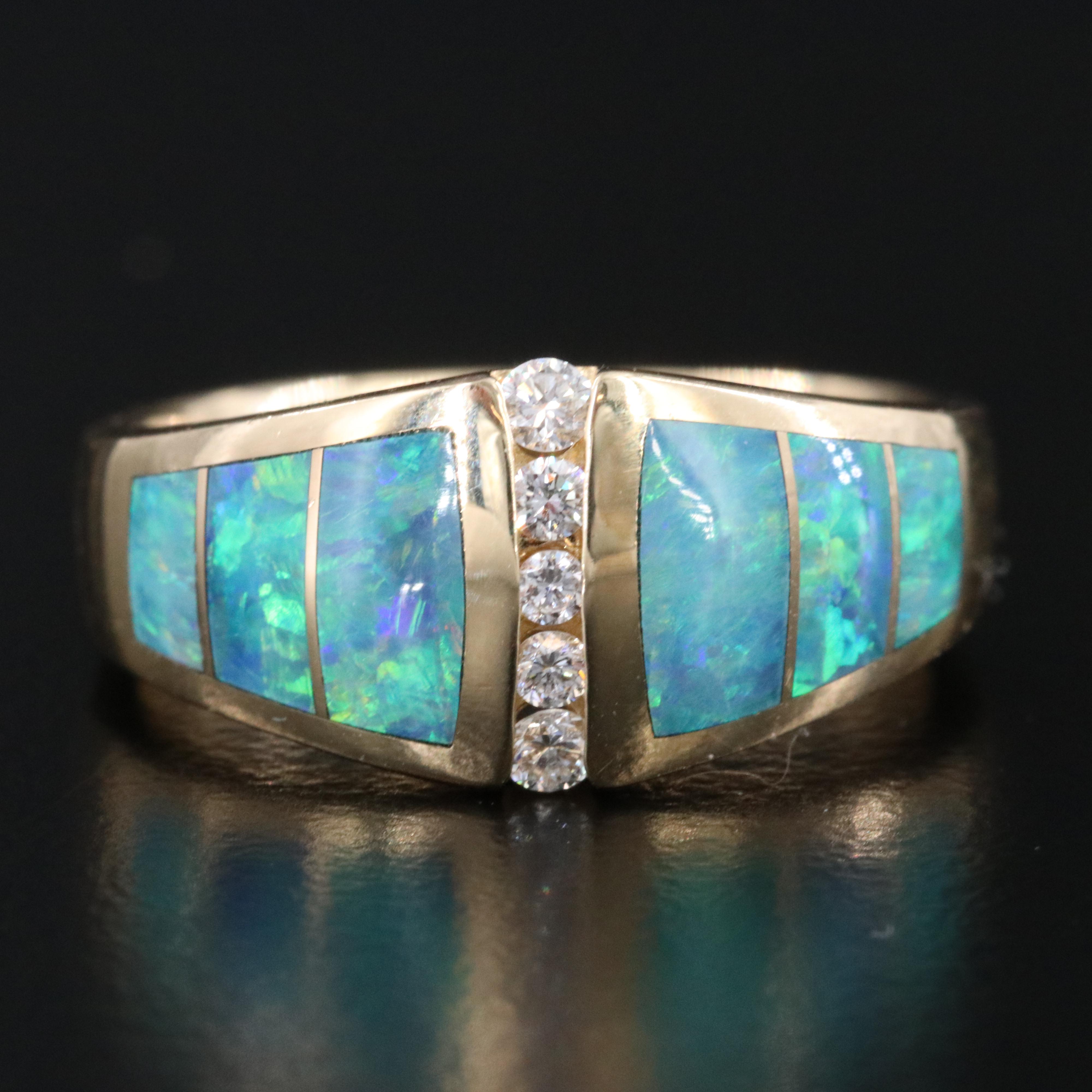 14K Diamond and Opal Inlay Ring