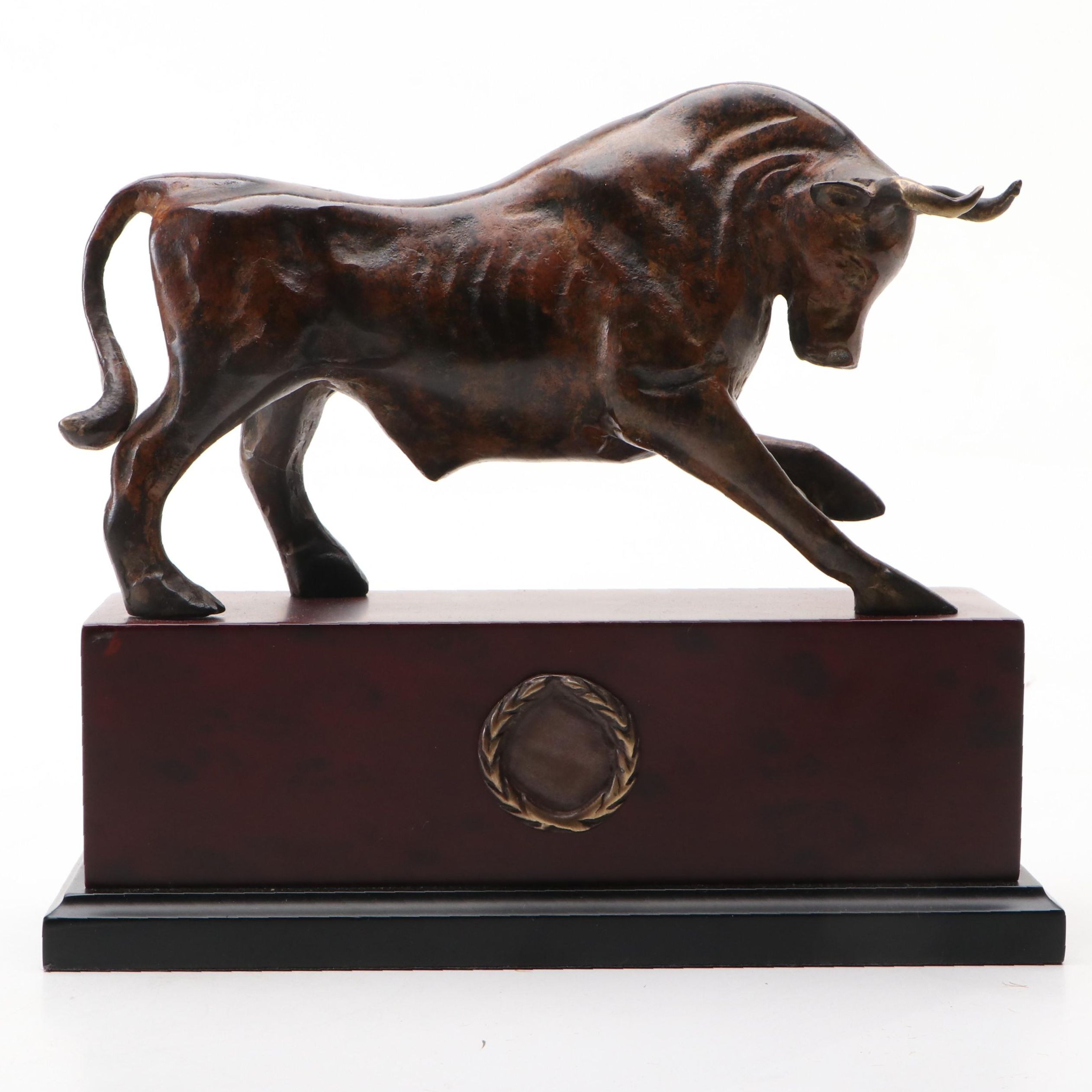 Marbleized Brass Wall Street Bull Replica Figure
