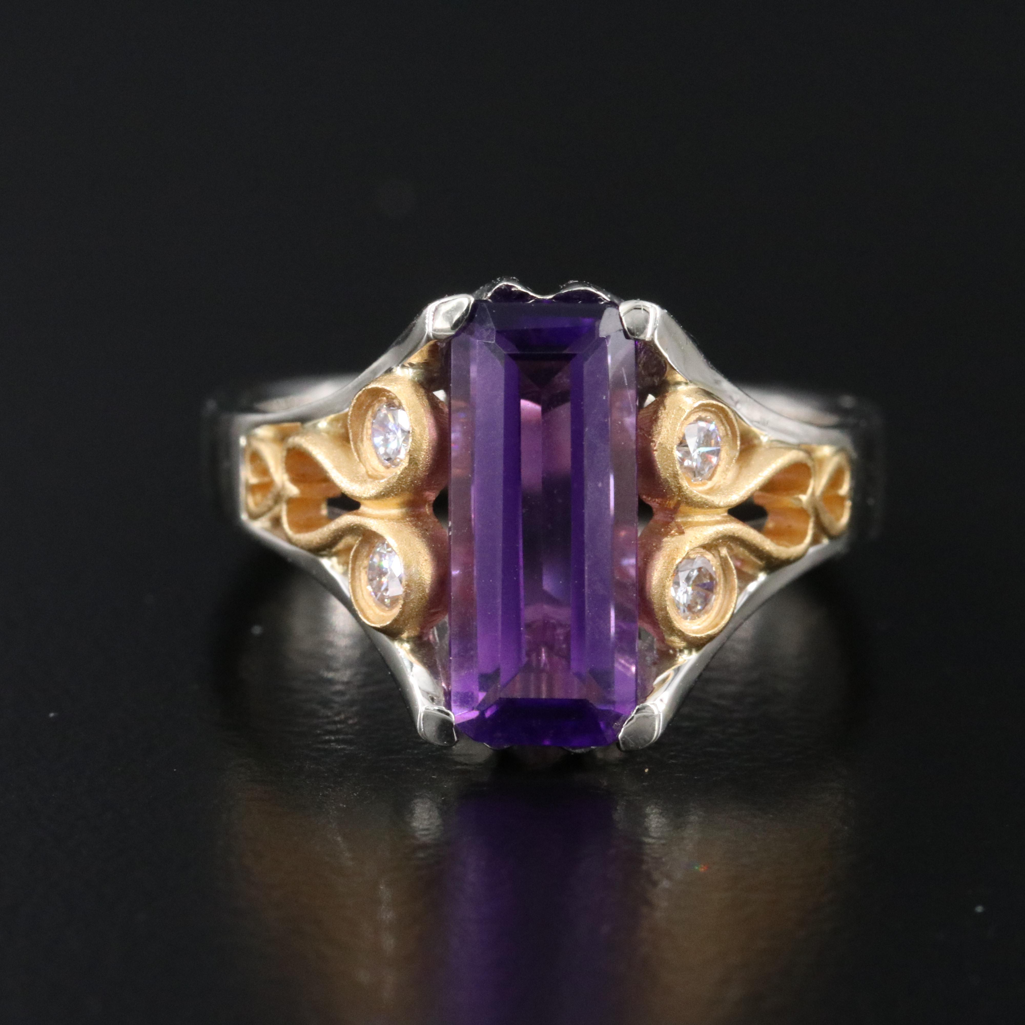 18K Amethyst and Diamond Ring with 22K Accents