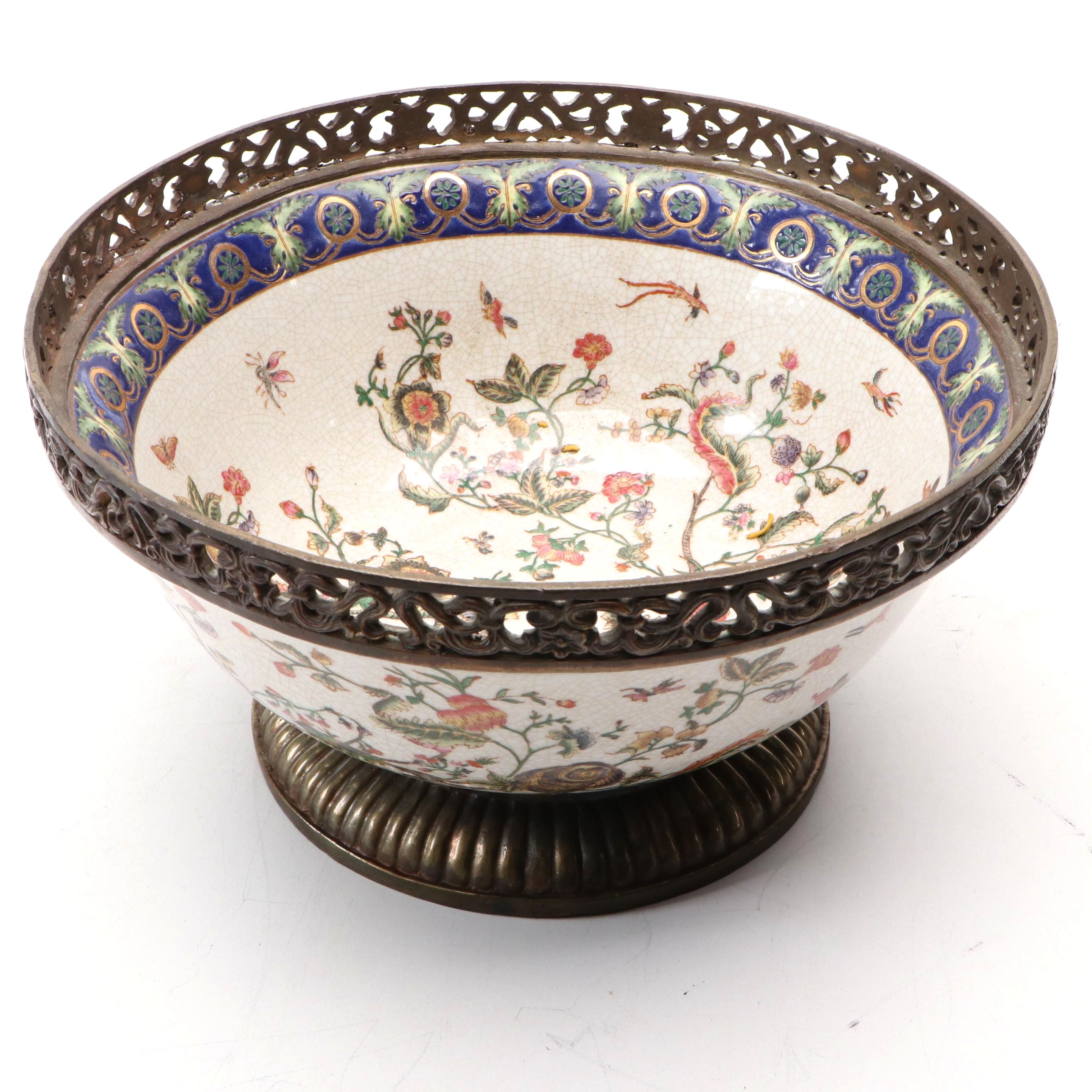 Chinese Foliate Porcelain Centerpiece Bowl with Enameled Designs