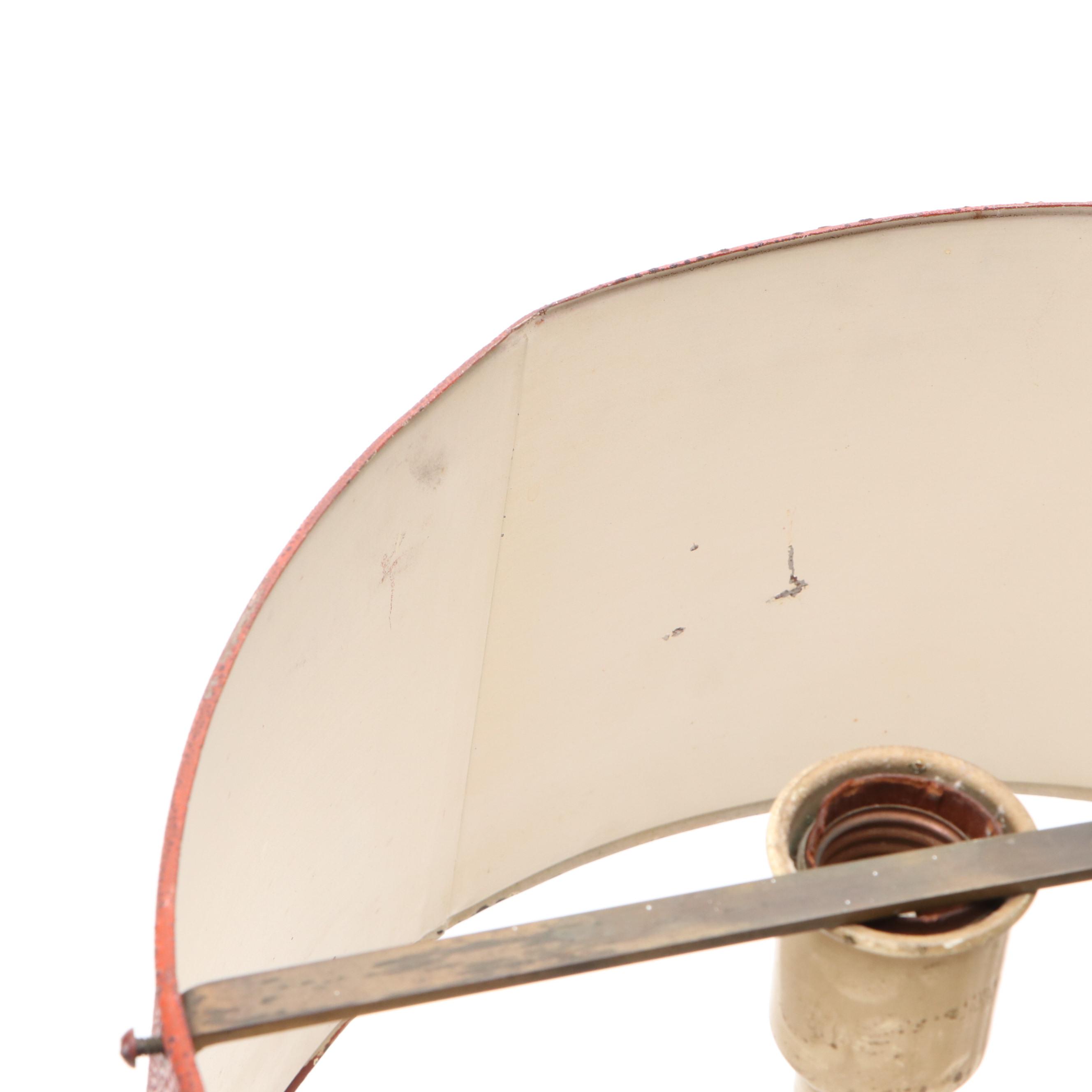 Neoclassical Style Bouillotte Three Candle Table Lamp with Red Shade