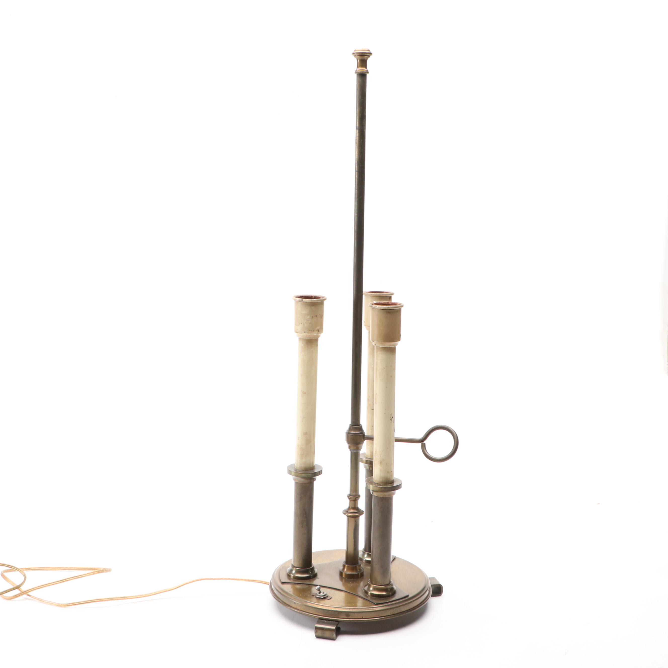 Neoclassical Style Bouillotte Three Candle Table Lamp with Red Shade