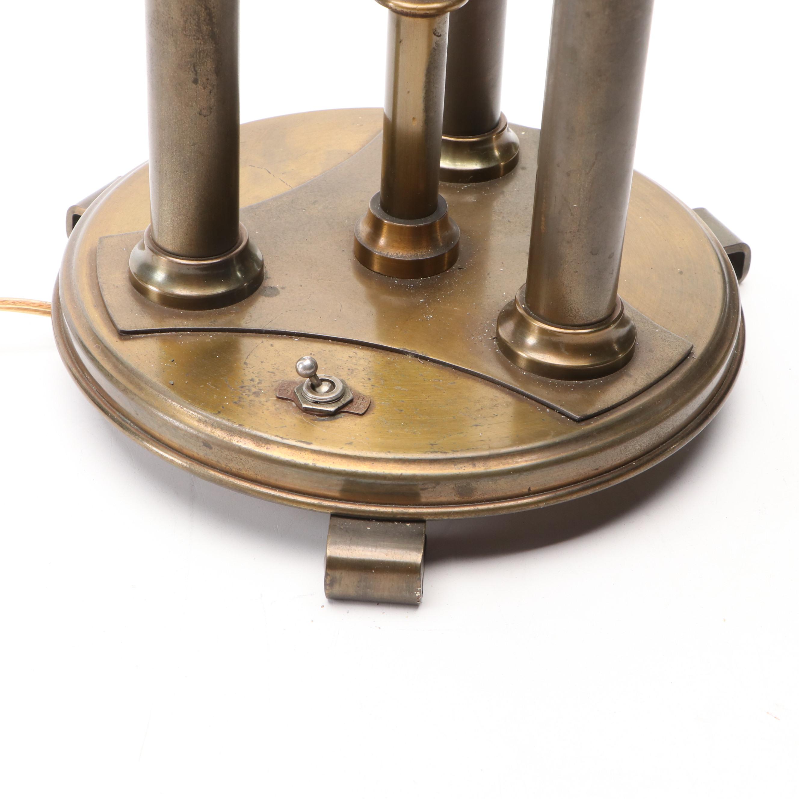 Neoclassical Style Bouillotte Three Candle Table Lamp with Red Shade