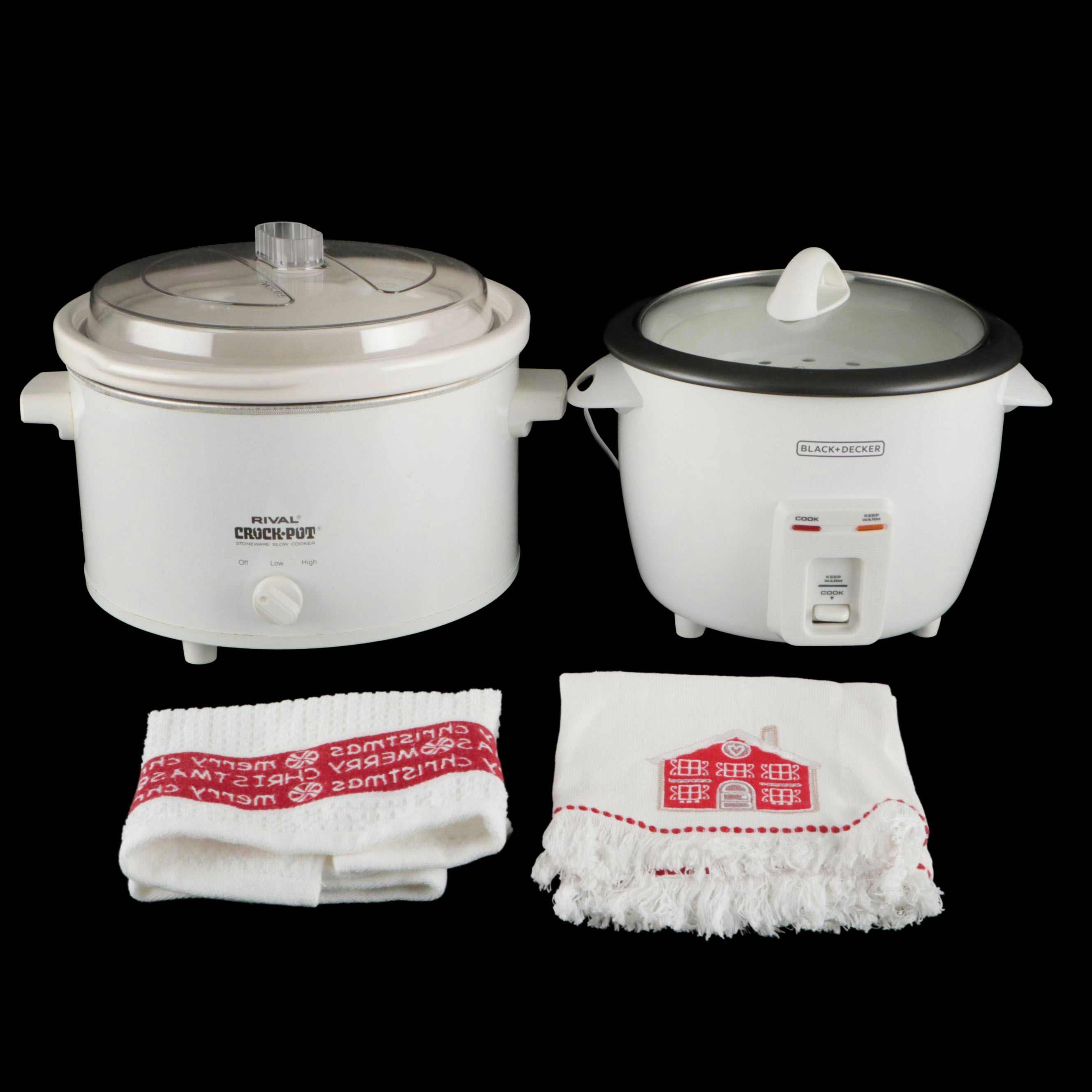 Rival Crock-Pot with Black and Decker Rice Cooker and Dish Towels