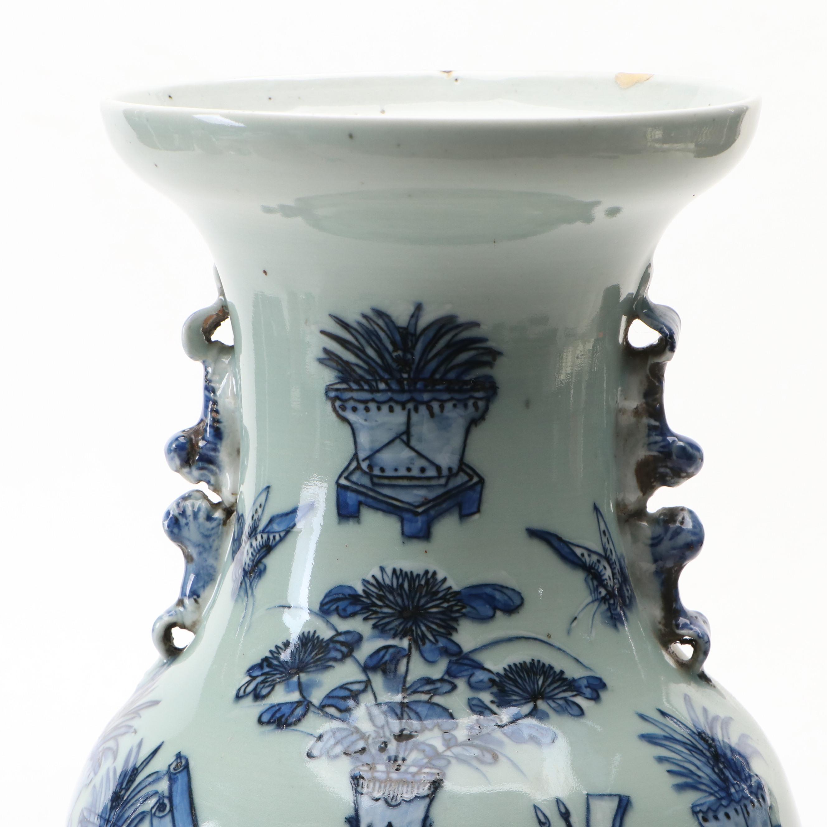 Chinese Hand-Decorated Baluster Vase with Guardian Lion Handles