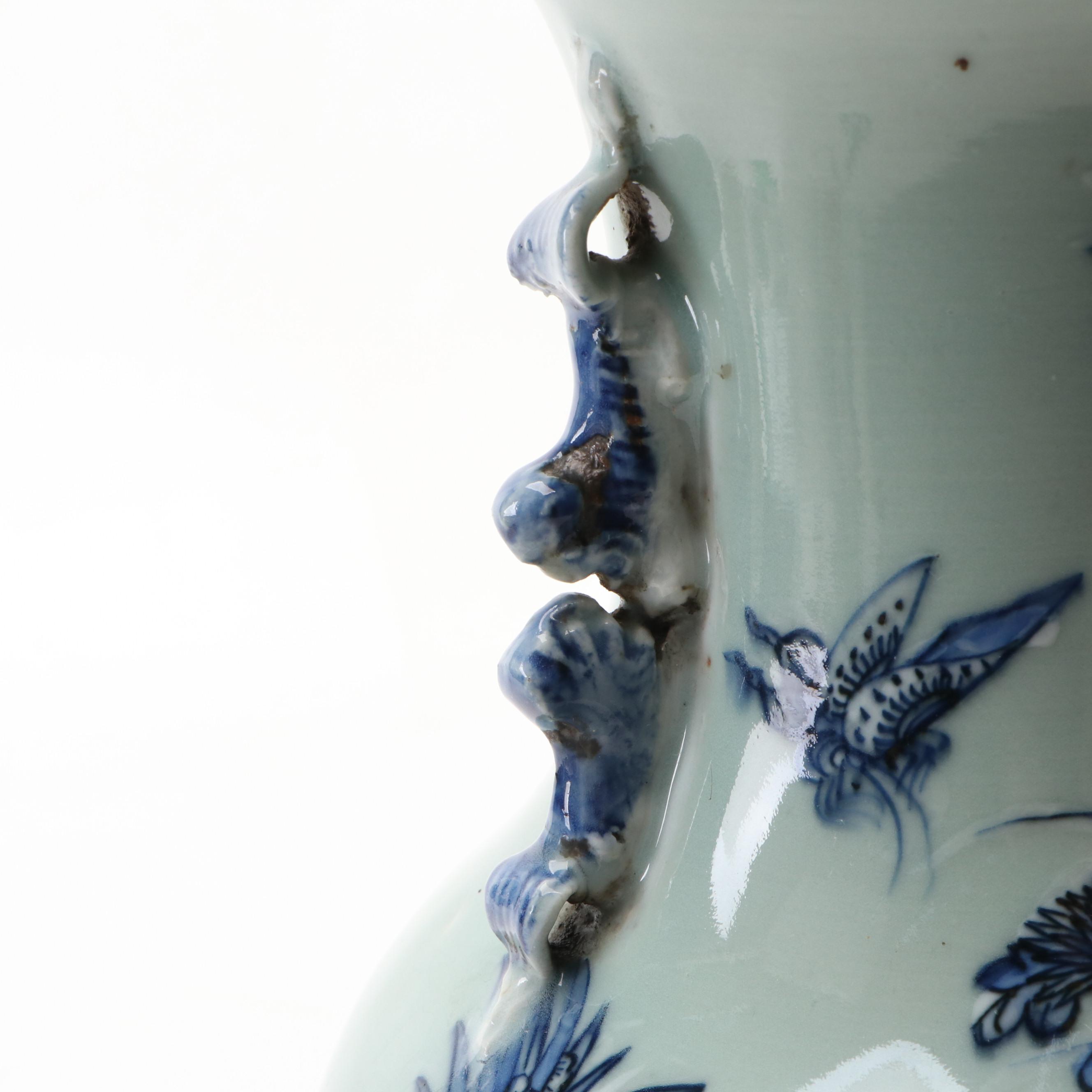 Chinese Hand-Decorated Baluster Vase with Guardian Lion Handles