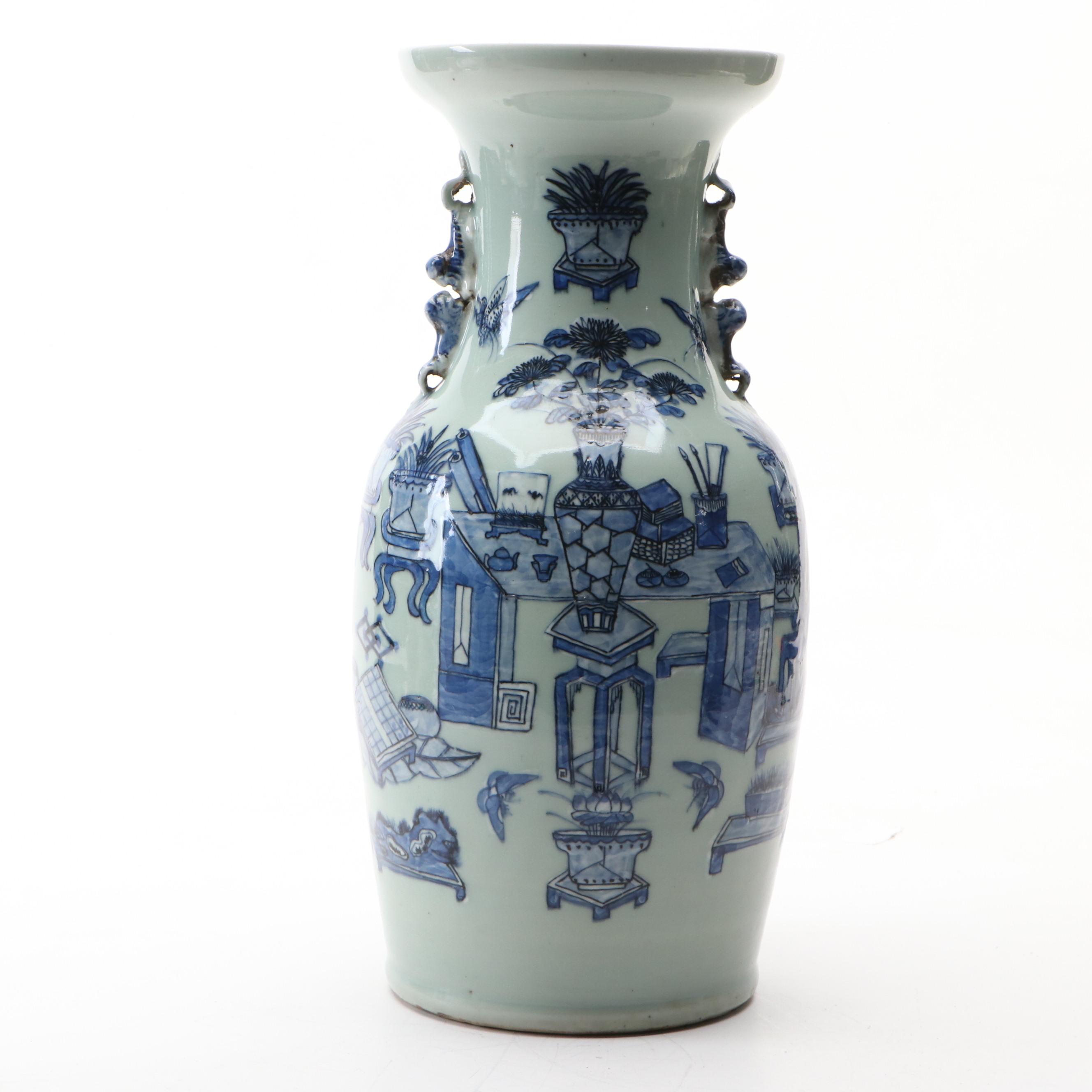 Chinese Hand-Decorated Baluster Vase with Guardian Lion Handles