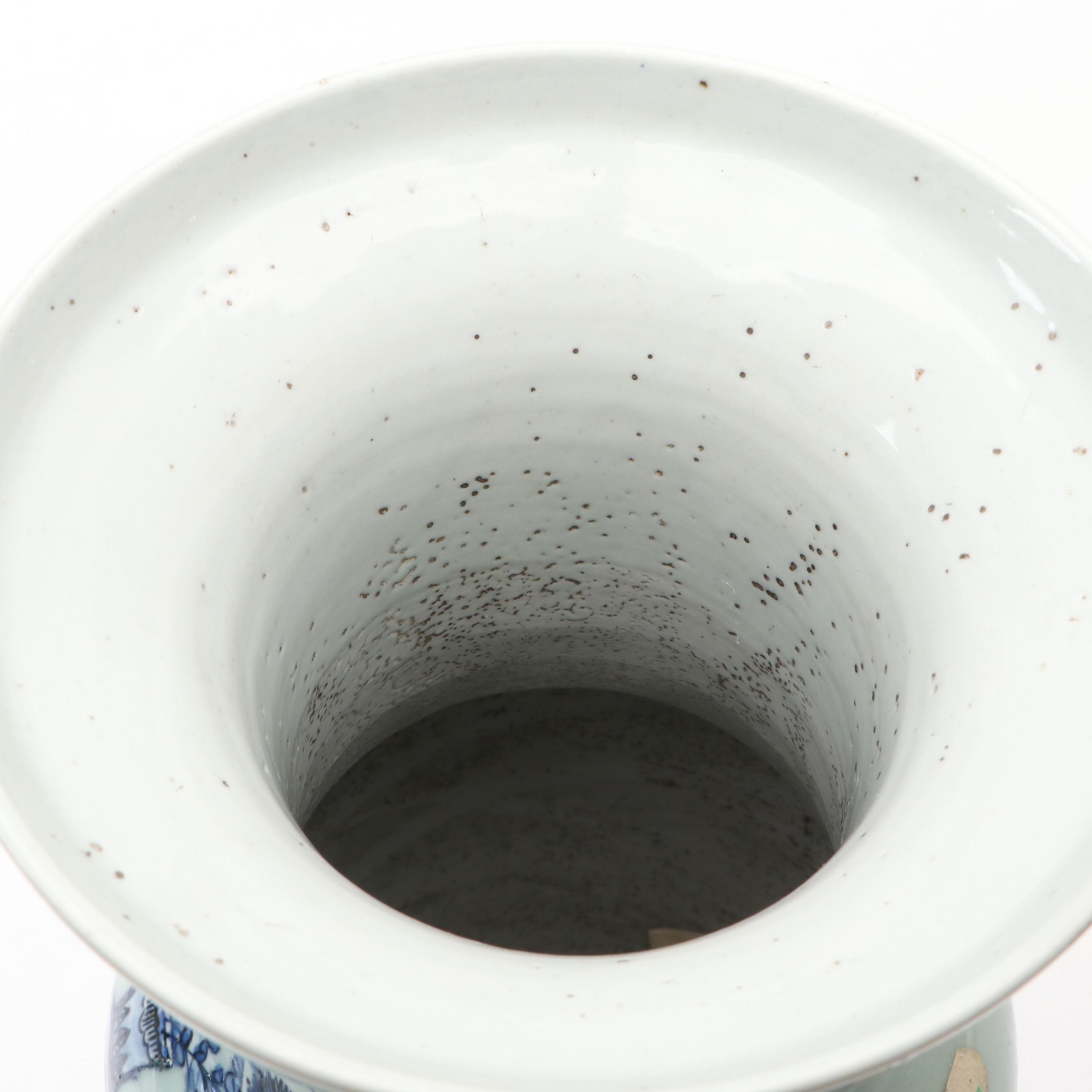 Chinese Hand-Decorated Baluster Vase with Guardian Lion Handles