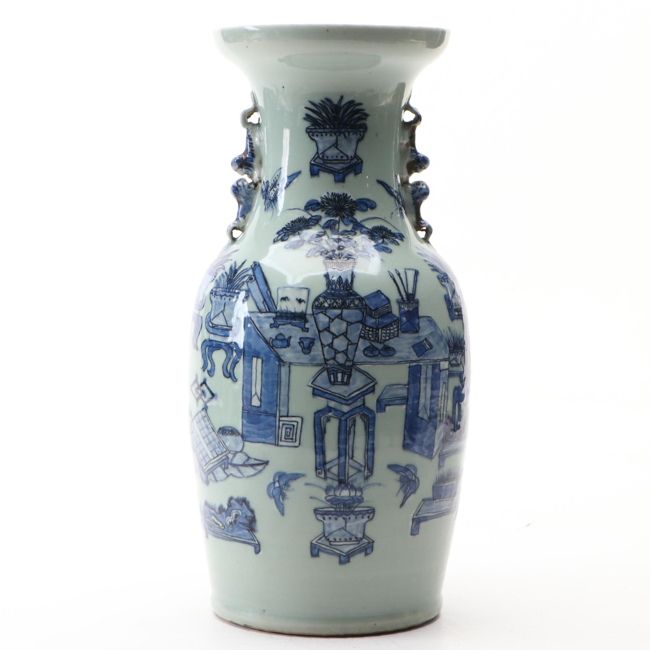 Chinese Hand-Decorated Baluster Vase with Guardian Lion Handles