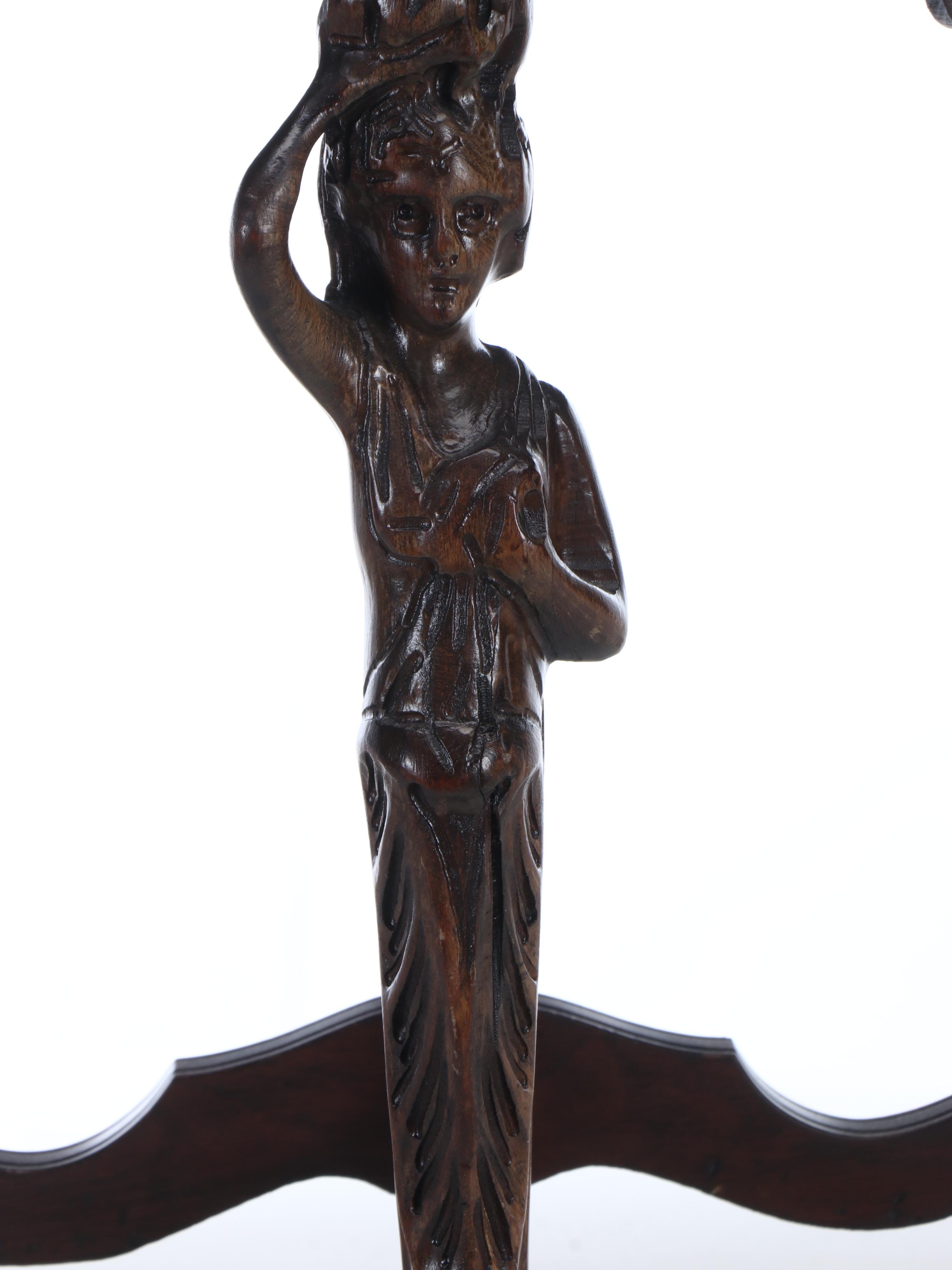 Rococo Style Figural Carved Rosewood Demilune Console Table, 20th Century