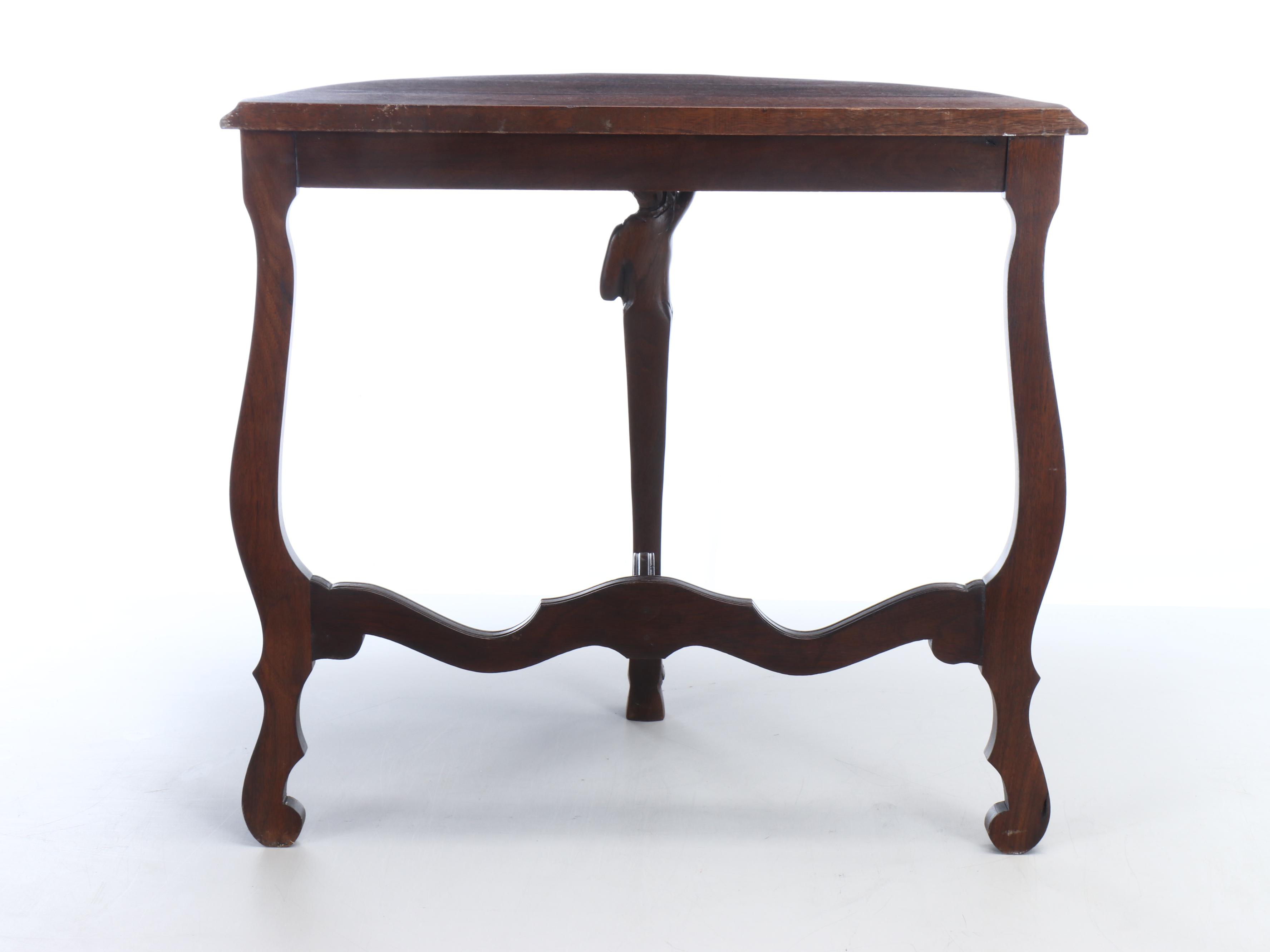 Rococo Style Figural Carved Rosewood Demilune Console Table, 20th Century