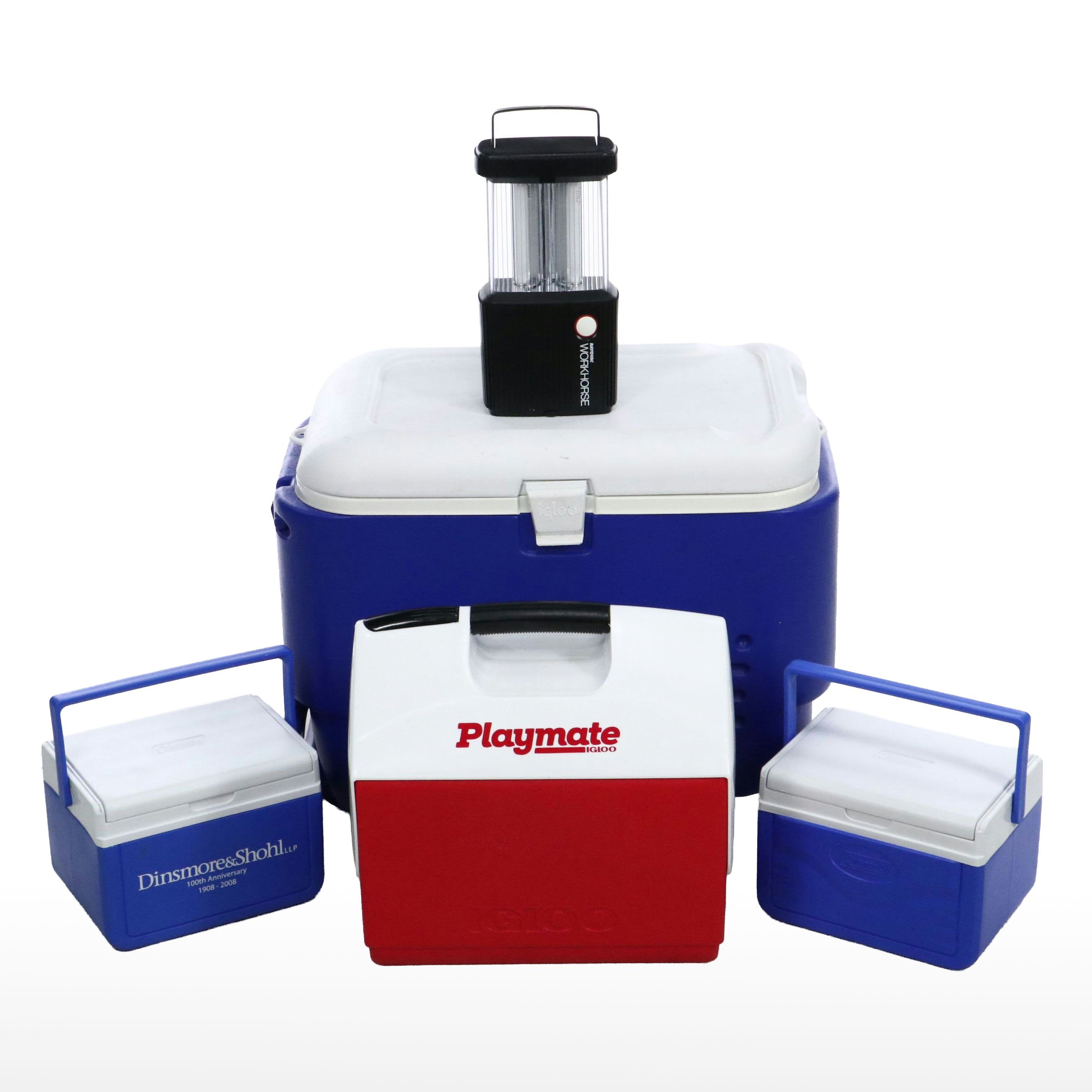 Igloo "Polar Roller," "Playmate with Other Coolers and Rayovac Lantern