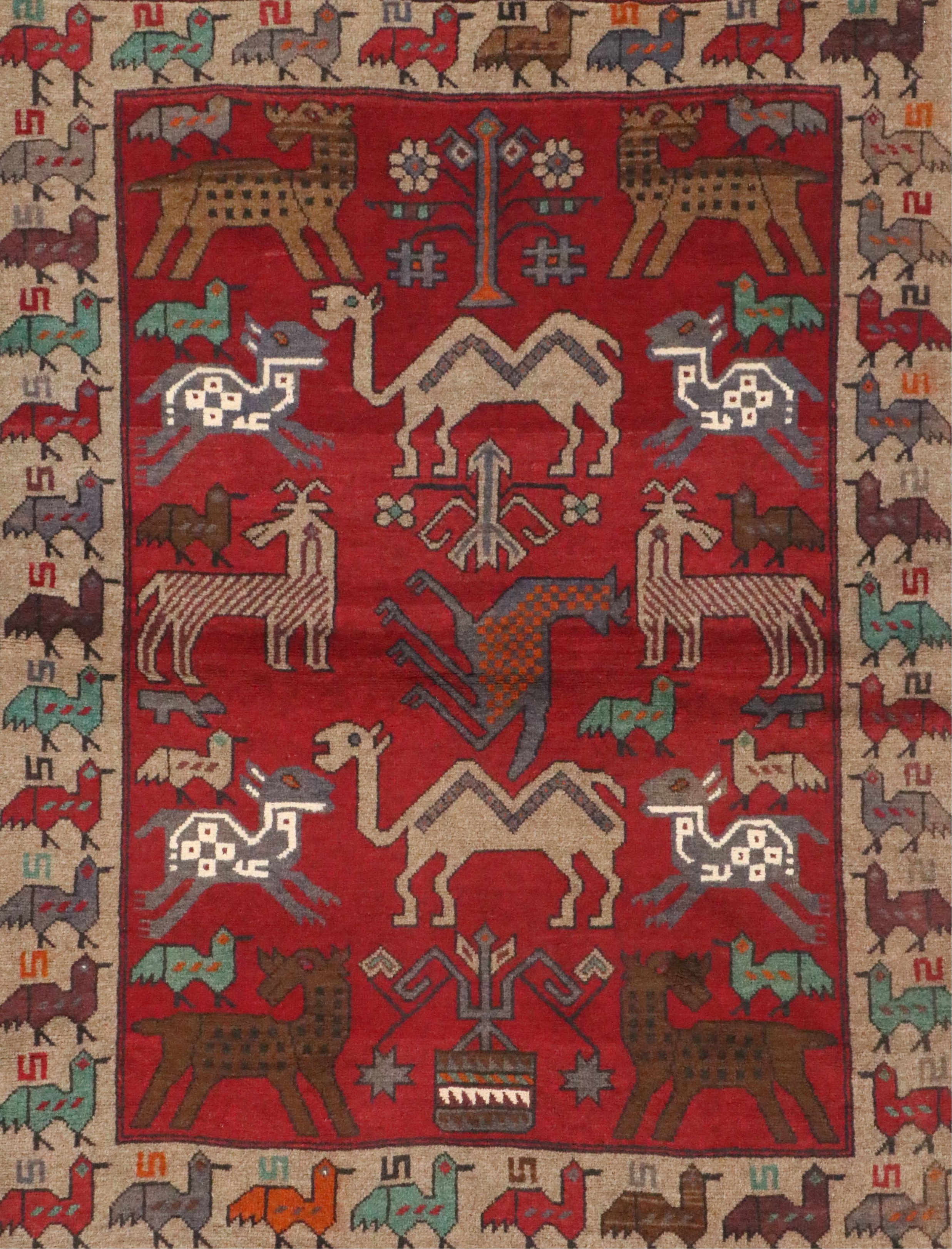 4'1 x 6'3 Hand-Knotted Afghan Pictorial Area Rug