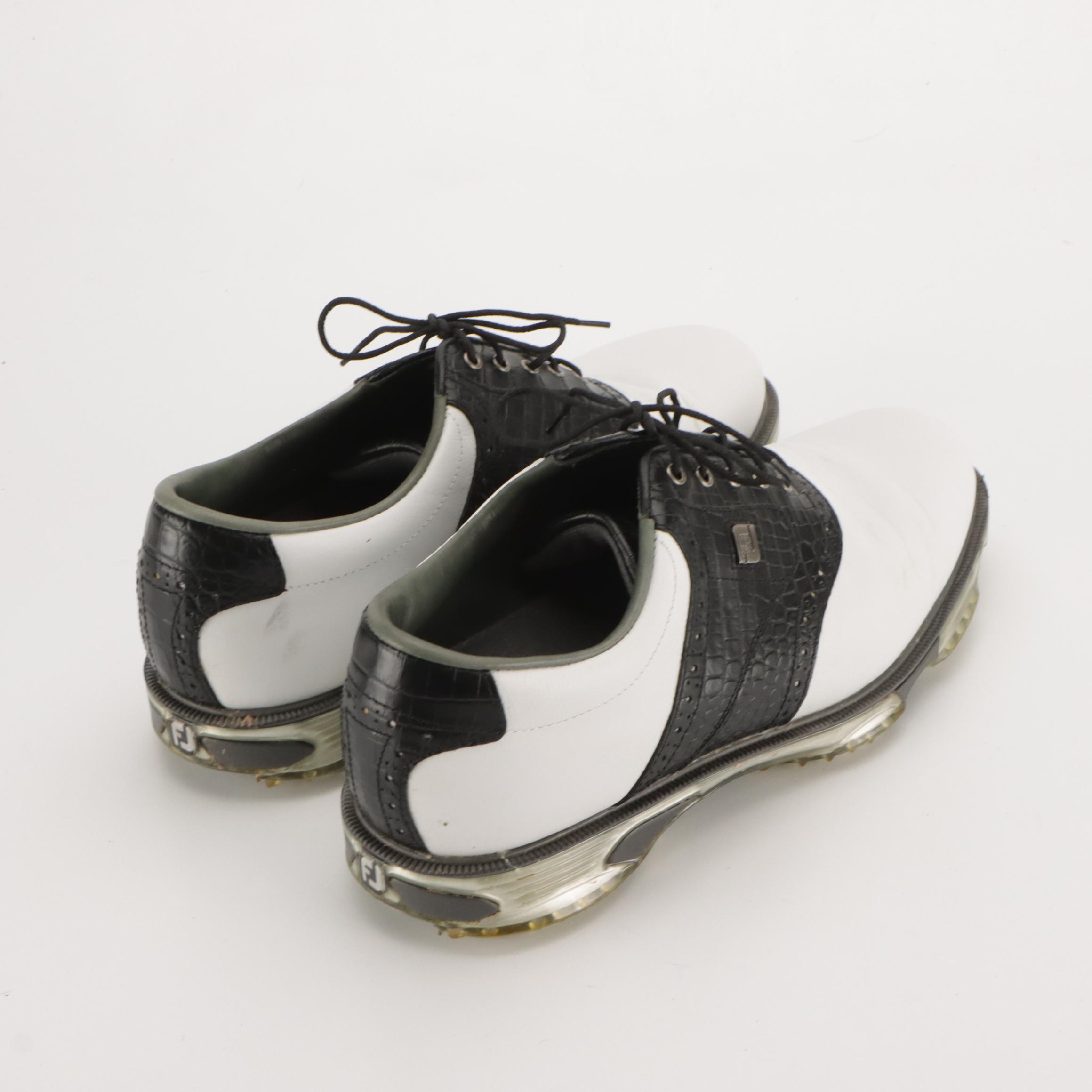 Men's FootJoy DryJouys Tour Saddle Golf Shoes in White & Embossed Leather W More