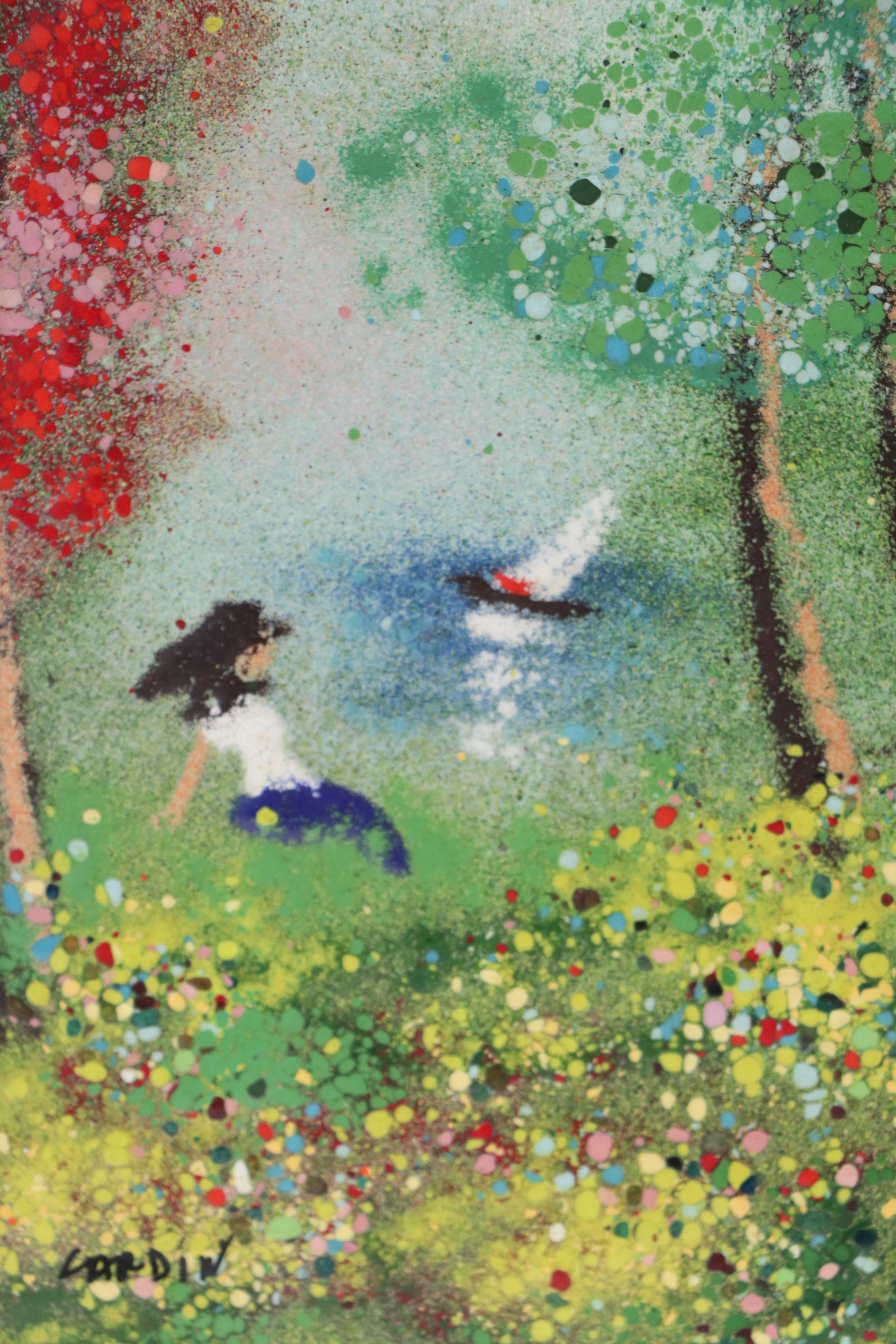 Louis Cardin Whimsical Enamel Painting on Copper