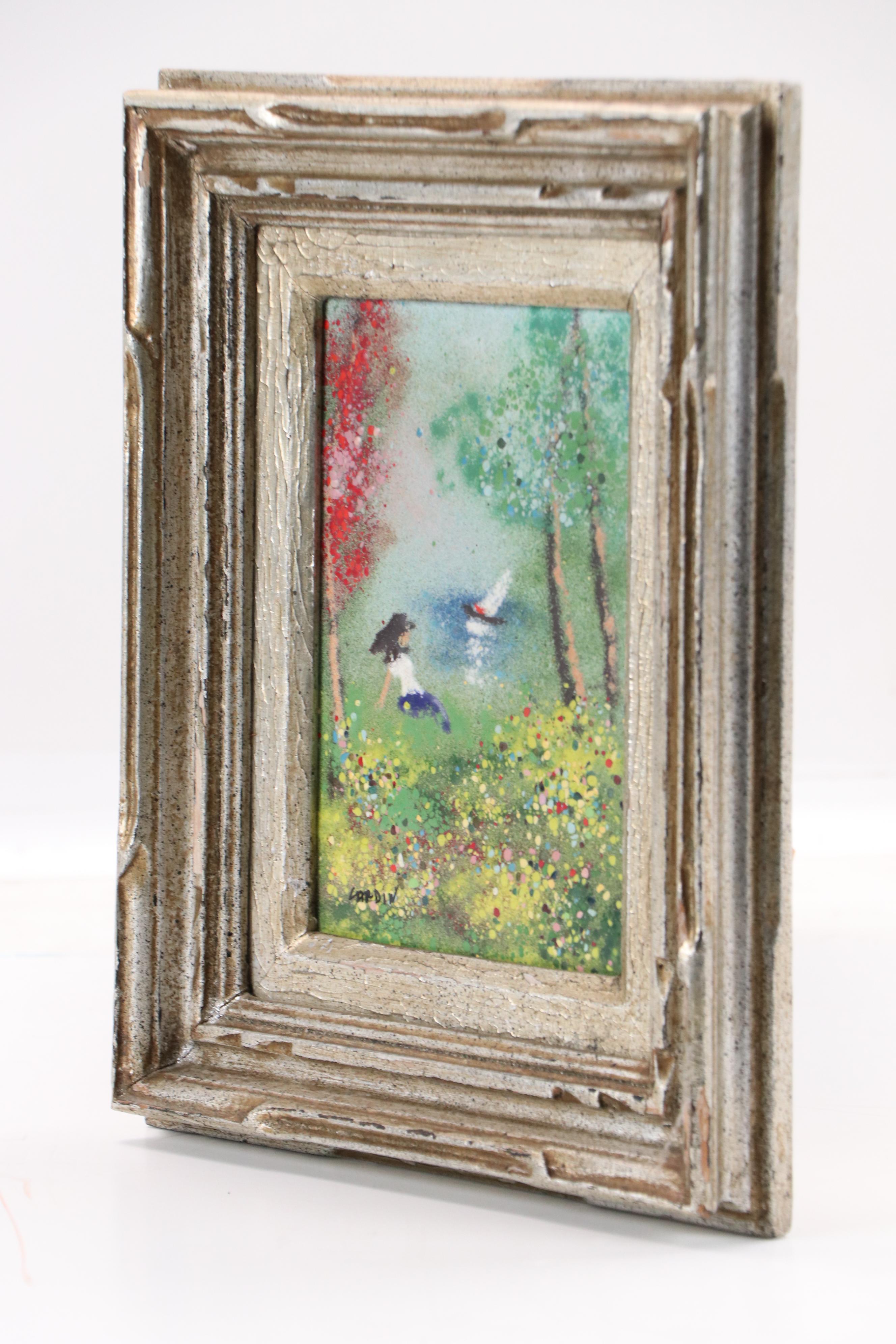 Louis Cardin Whimsical Enamel Painting on Copper