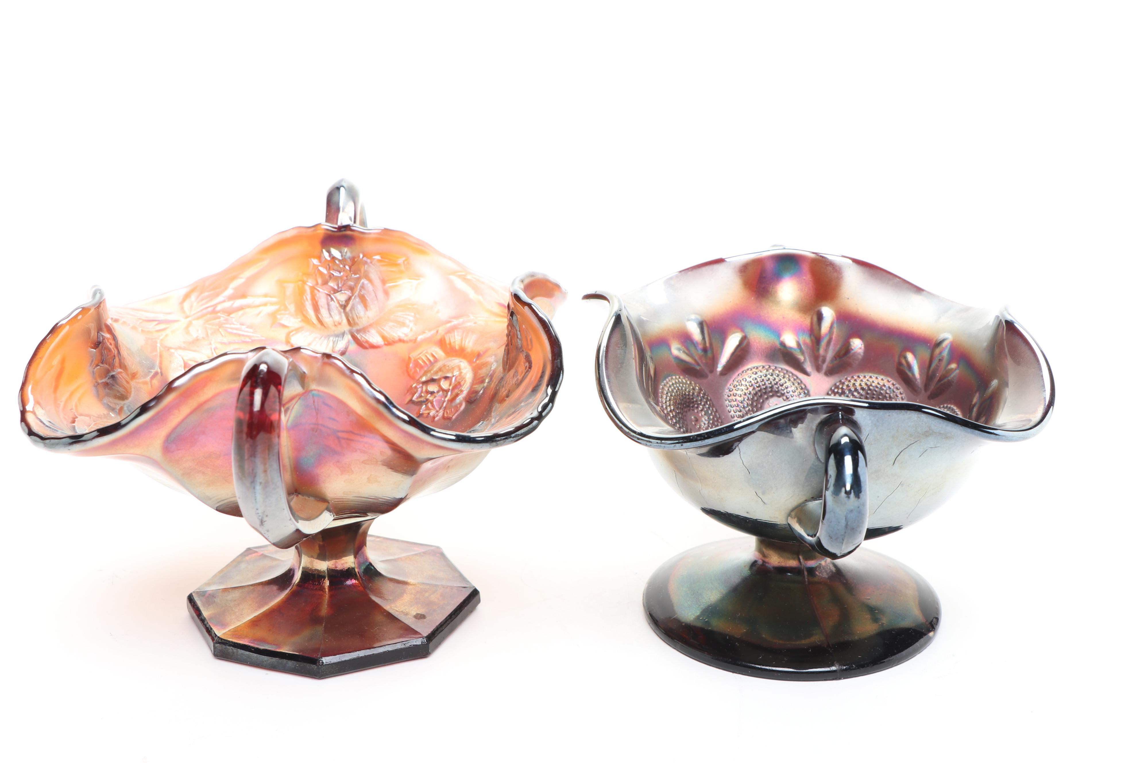 Dugan Amethyst "Question Mark" with Other Carnival Glass Bonbon Dishes