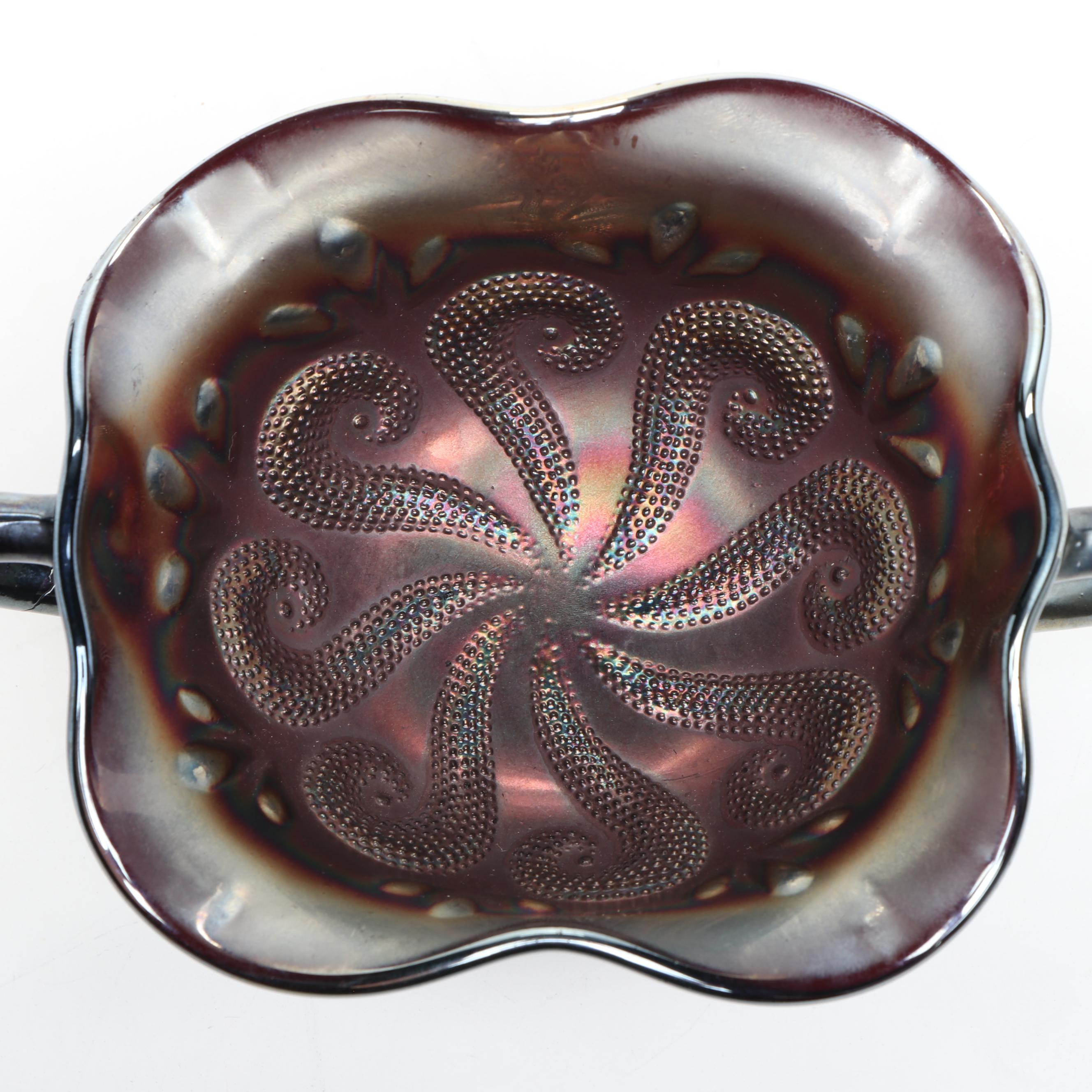 Dugan Amethyst "Question Mark" with Other Carnival Glass Bonbon Dishes