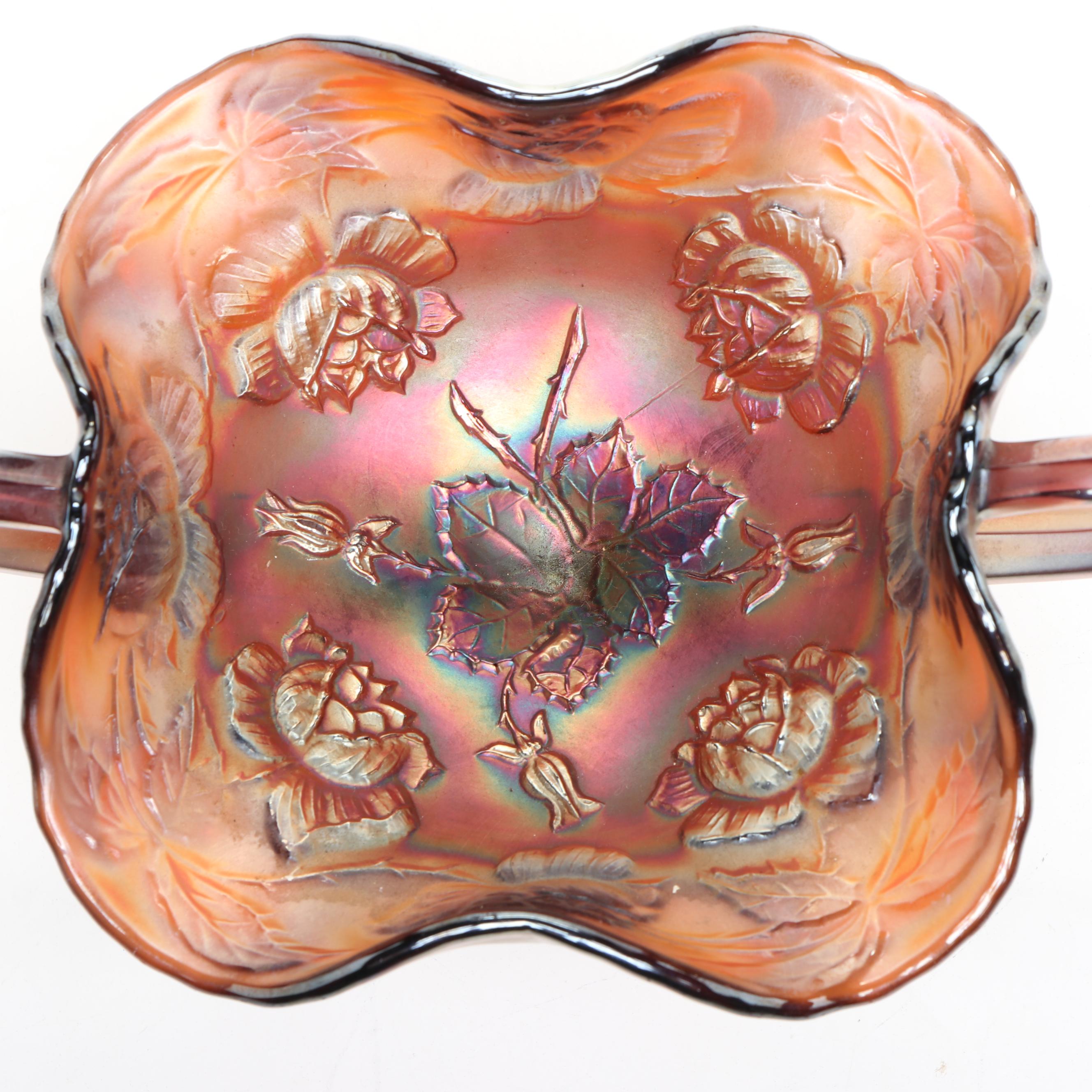 Dugan Amethyst "Question Mark" with Other Carnival Glass Bonbon Dishes