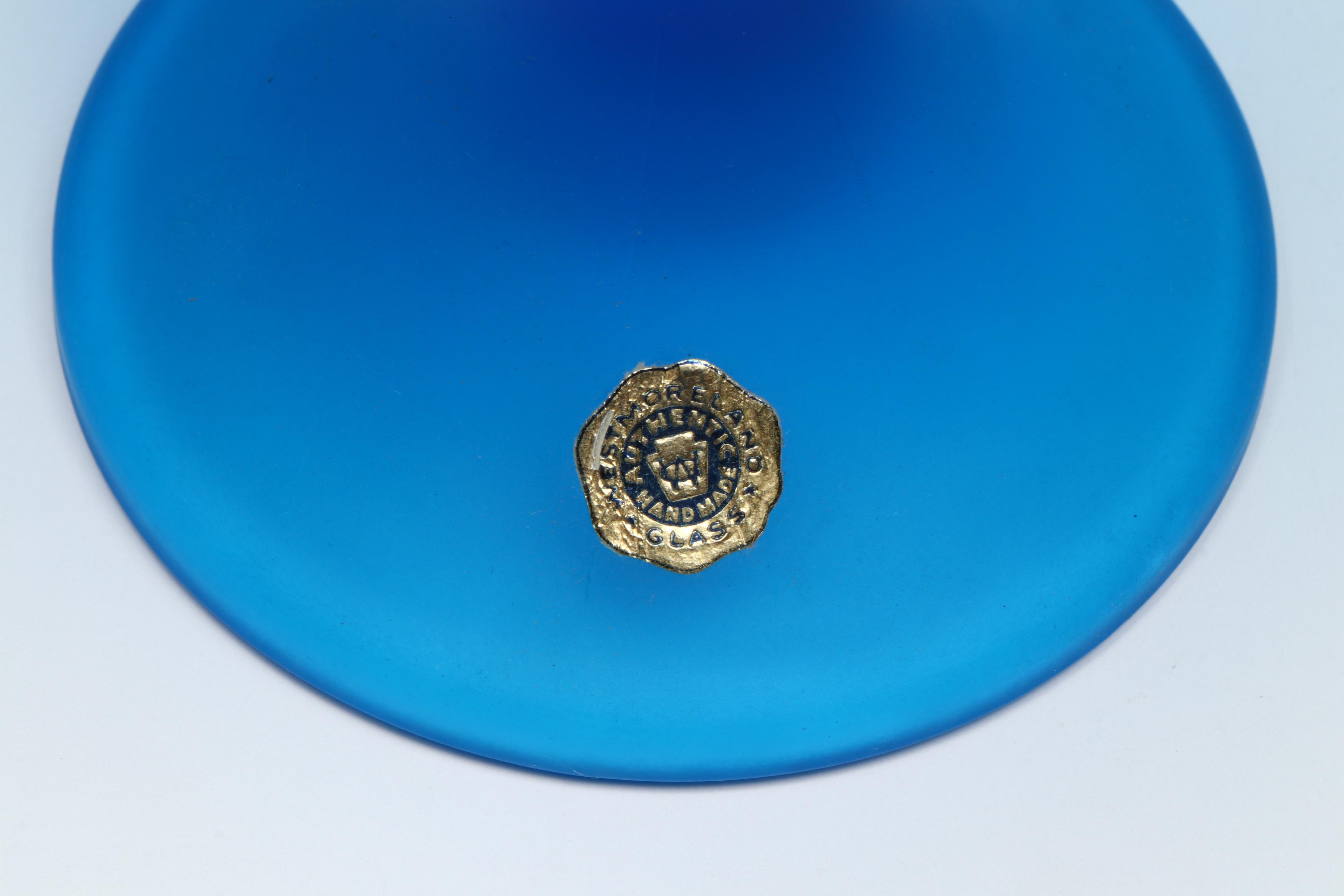 Westmoreland "Best Wishes" and Fenton Blue Satin Glass Tea Cup Fairy Lamps