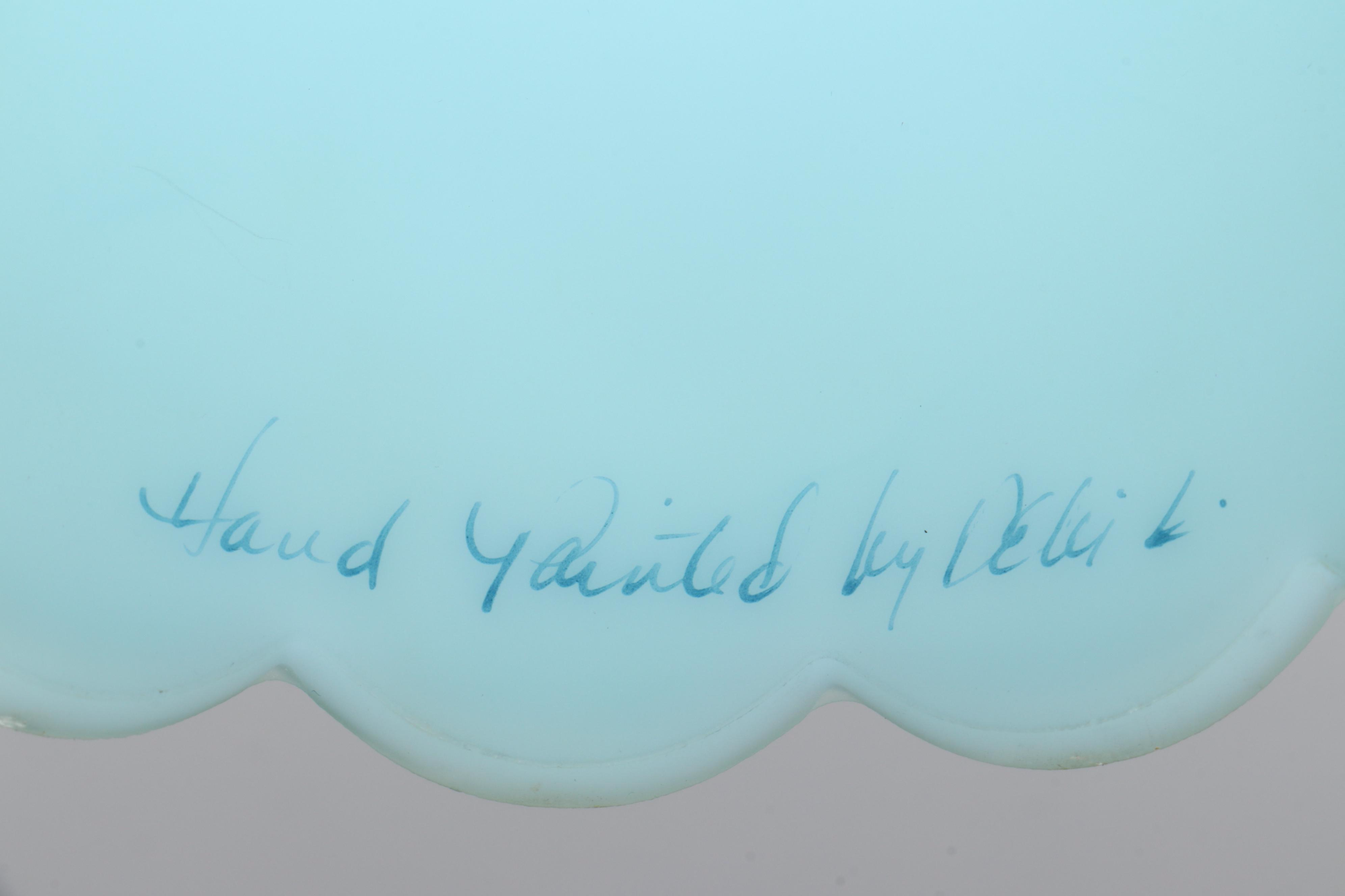 Westmoreland "Best Wishes" and Fenton Blue Satin Glass Tea Cup Fairy Lamps