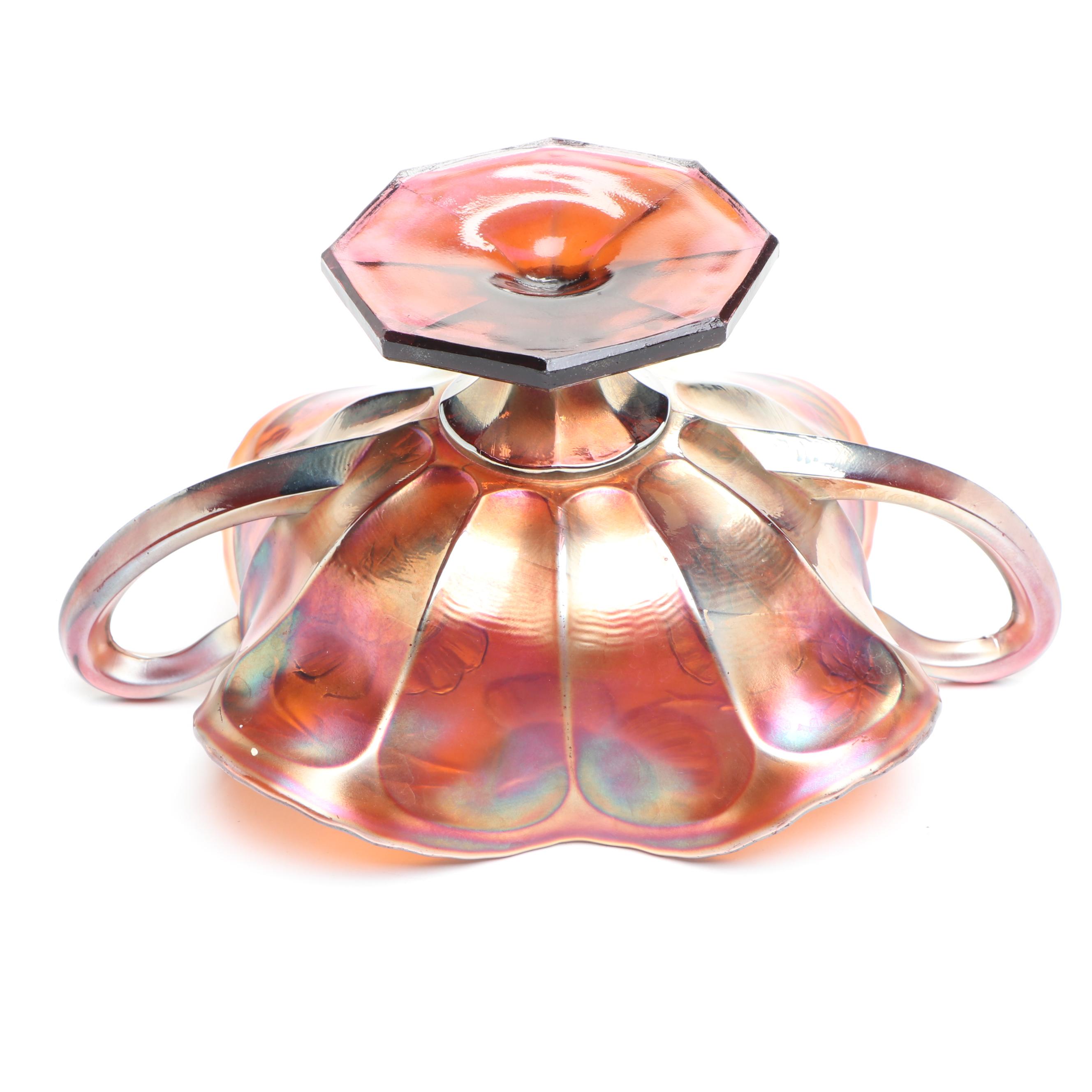 Dugan Amethyst "Question Mark" with Other Carnival Glass Bonbon Dishes